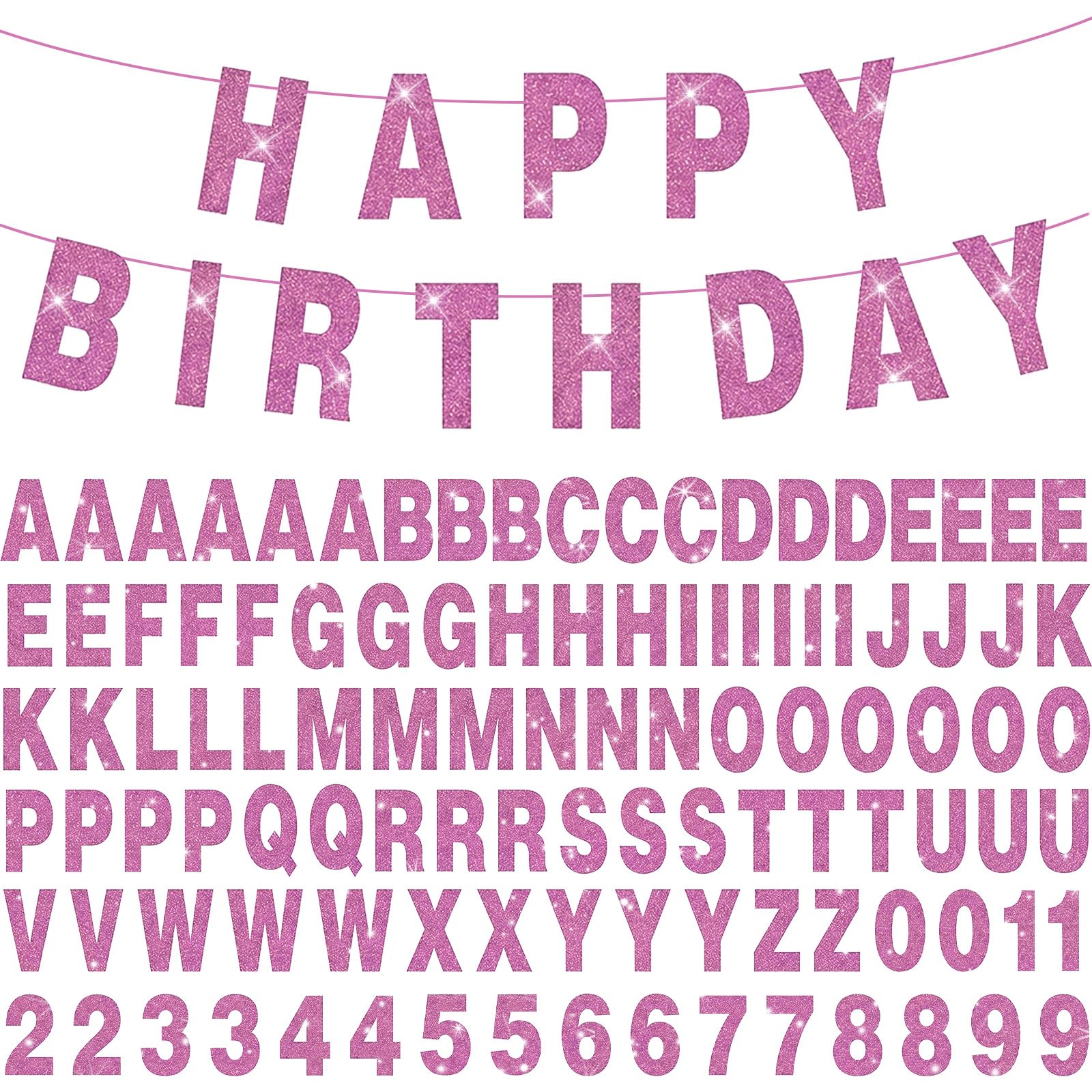 107 Pieces Letter Numeric Banner Individually Designed Flash Banner Embellishments Personalised Birthday Christmas Carnival Party (Pink) — image 1