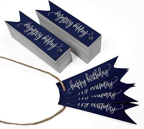 Miniatura 204 de Etiquetas de papel para colgar con texto en inglés «Happy Birthday», 100 unidades Azul,Aqua Blue,Negro -,azul, cerceta (Dark Teal Blue),Rosa