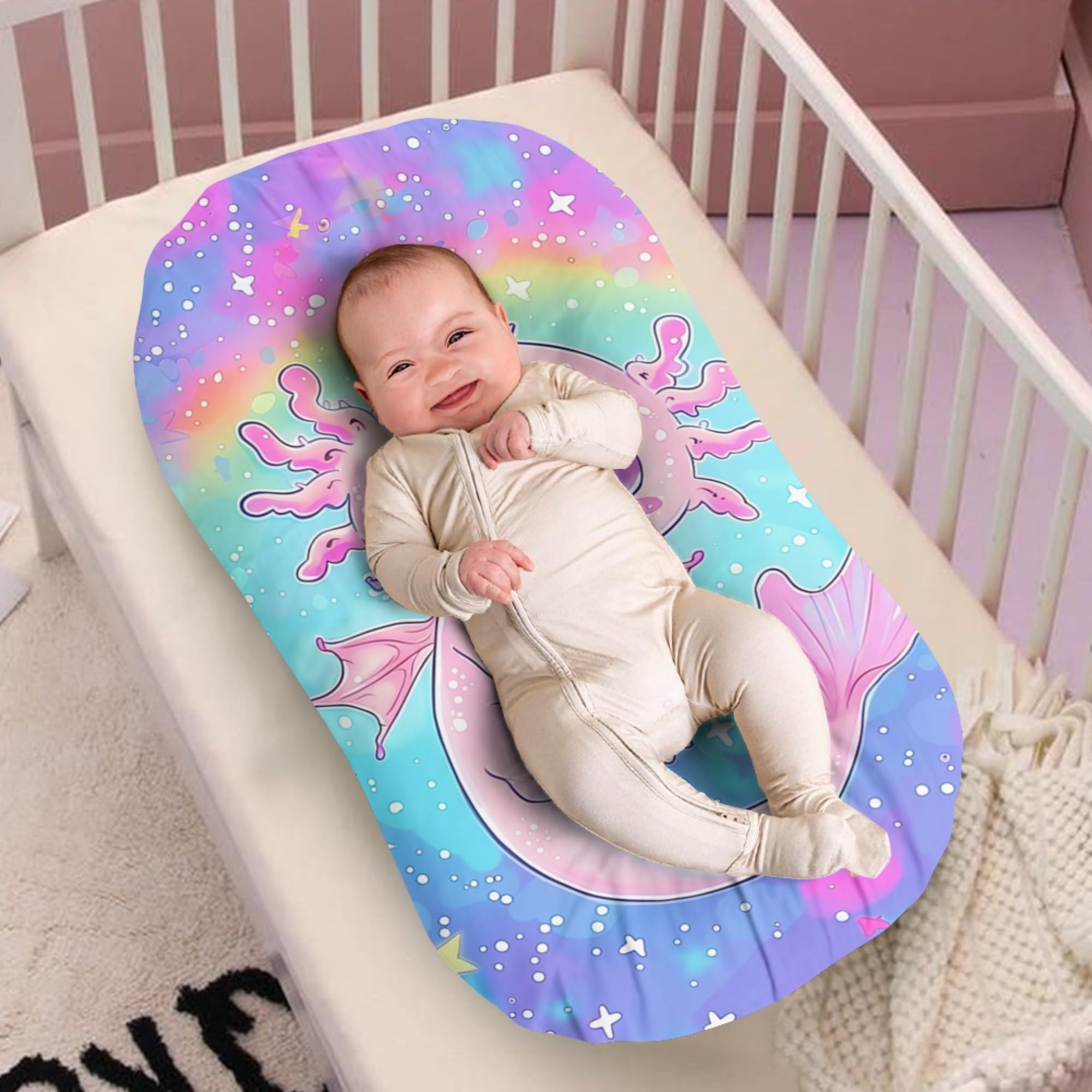 Zanxiantu Cute Axolotl Baby Lounger Cover for Girls Rainbow Starry Snuggle Me Lounger Cover Baby Sleep Lounger Covers for Infant