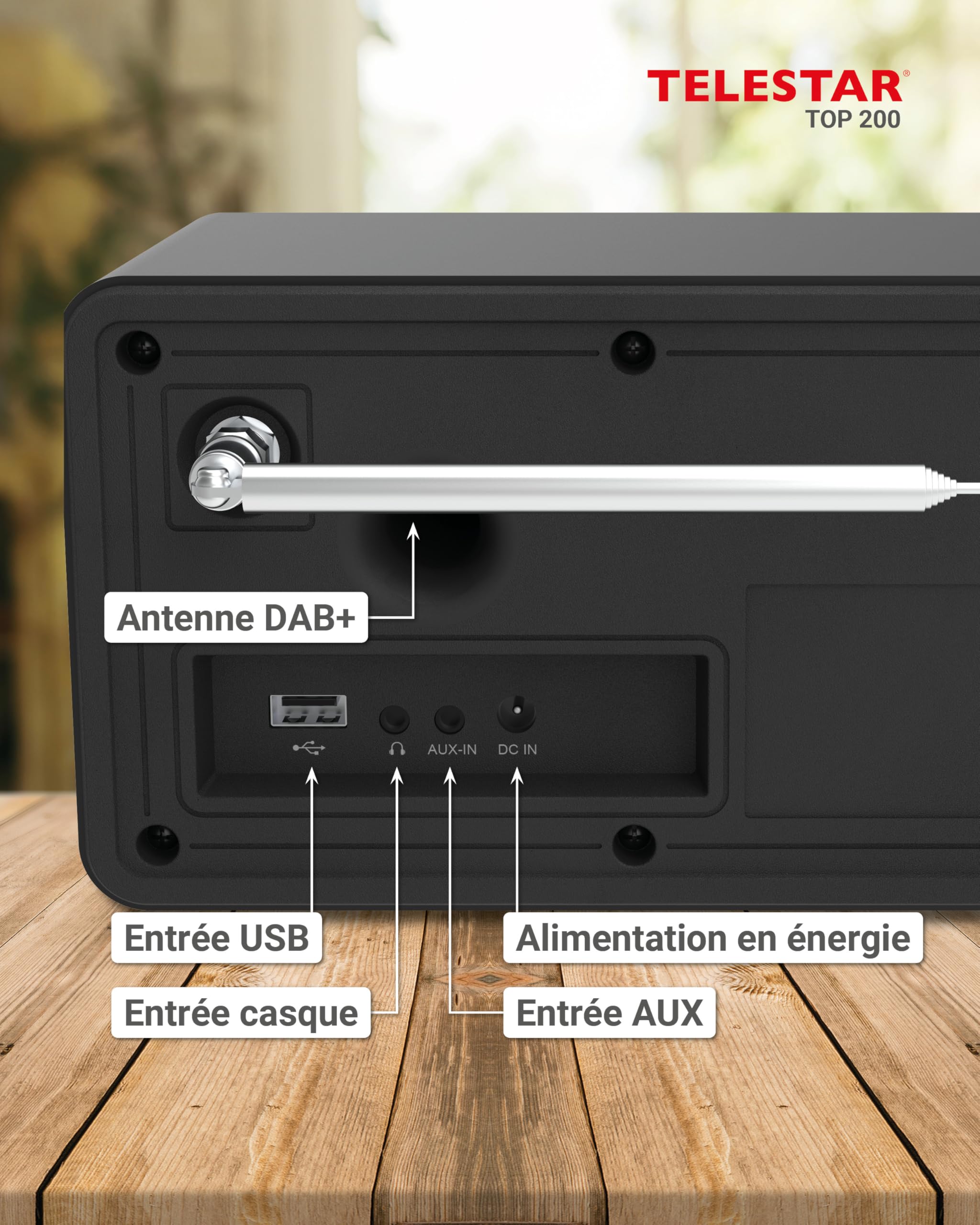 TELESTAR Top 200 – Radio Dab Plus -Internet (Mono, 10 W, Bluetooth Audio-Streaming & Fonction émetteur, Enregistrement USB, système d’Alerte d’Urgence, contrôle Via Application) – Noir