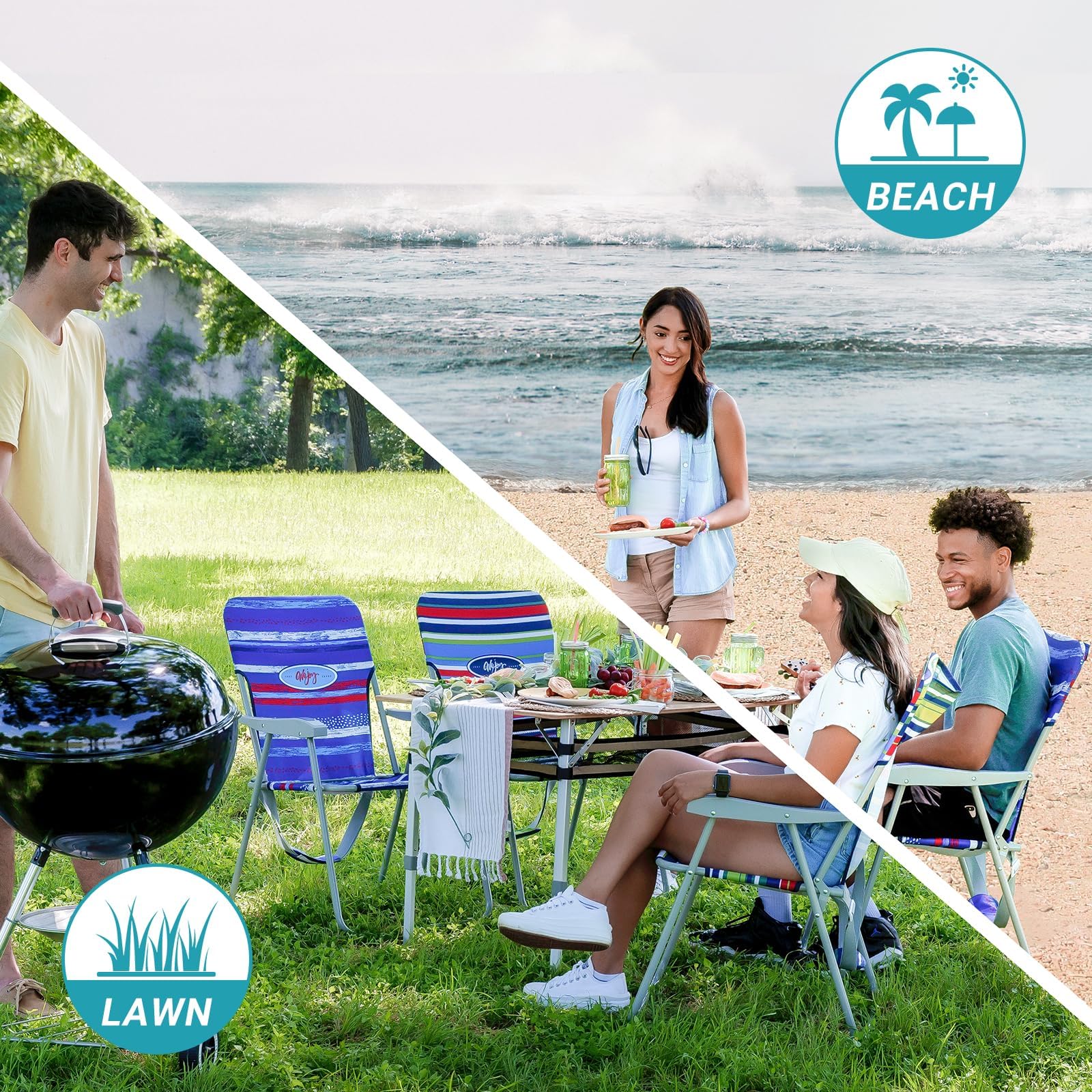 #WEJOY Sedia da Spiaggia Pieghevole, Sedia da Mare Leggera con Schienale Alto Portatile con Tracolla, Spiaggina Mare Sedia da Campeggio Esterno Giardino Picnic Piscina, 1/2 Pezzi