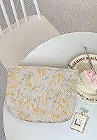 Vista 8 de Bolsa de maquillaje para mujer, bolsa de cosméticos de flores, bolsa de maquillaje de lona de gran capacidad con cremallera, organizador