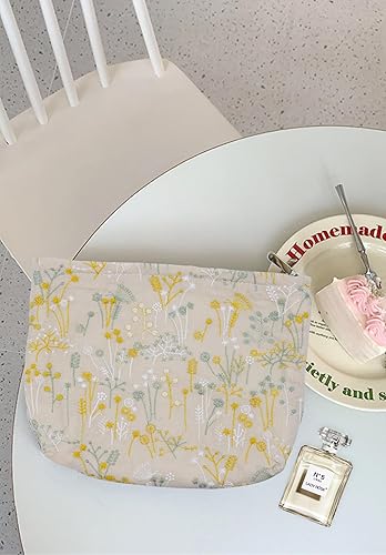 Miniatura 8 de Bolsa de maquillaje para mujer, bolsa de cosméticos de flores, bolsa de maquillaje de lona de gran capacidad con cremallera, organizador de