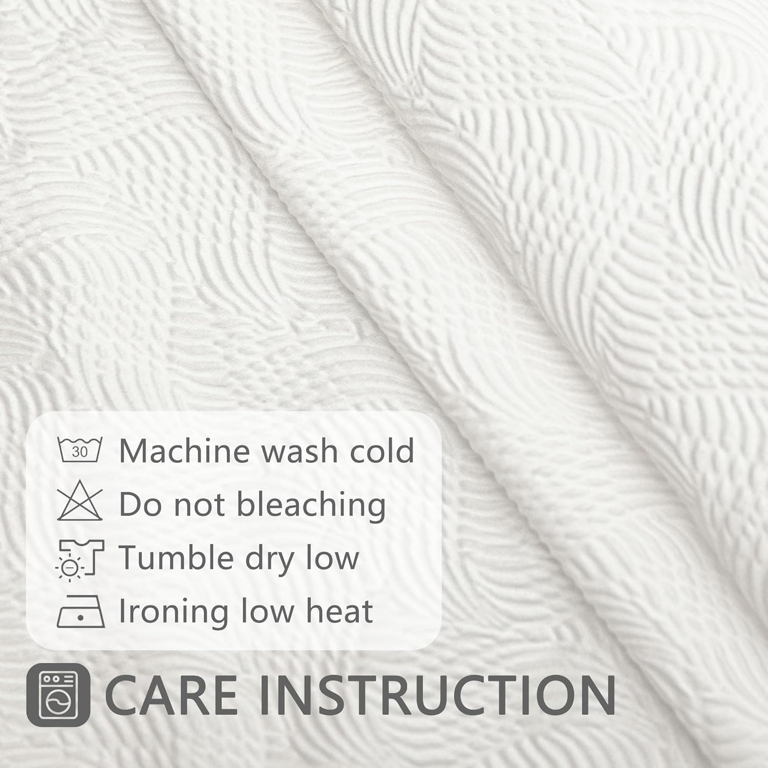 Tititex White 3D Embossed Wave Textured Fabric Shower Curtain for Bathroom,Modern Farmhouse Soft Cloth Shower Curtain Set - 72x72