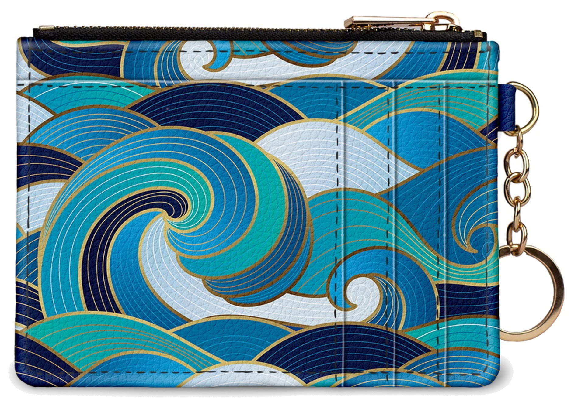 MonarqueRFID Keychain Wallet, Enameled Wave, 4.75x3.5x0.35, Rfid Keychain Wallet