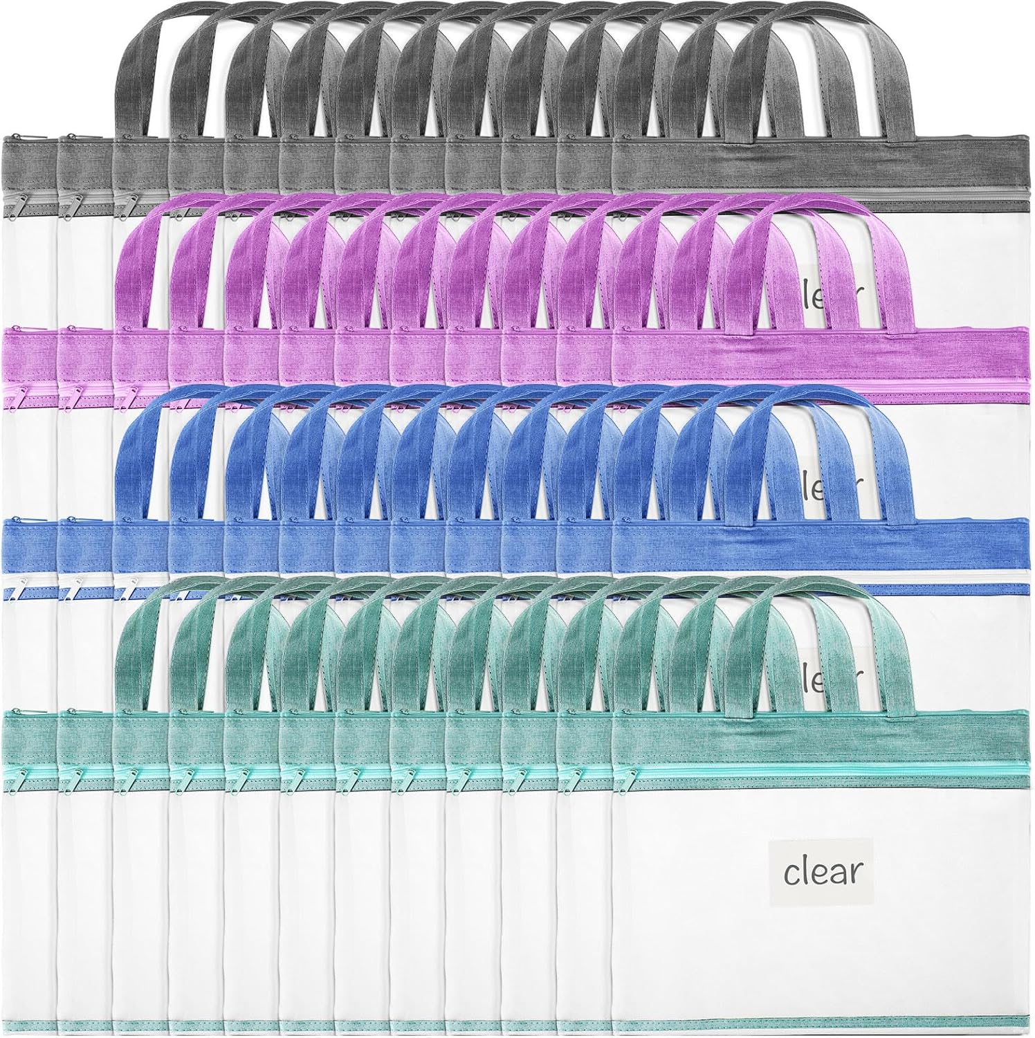 Zhehao 48 Pcs Student Book Pouches with Handle Document Bag Sew Project Bag for Quilting Mesh Zipper Pouch File Artwork Storage Organize for A4 Files, 14 x 11 Inch