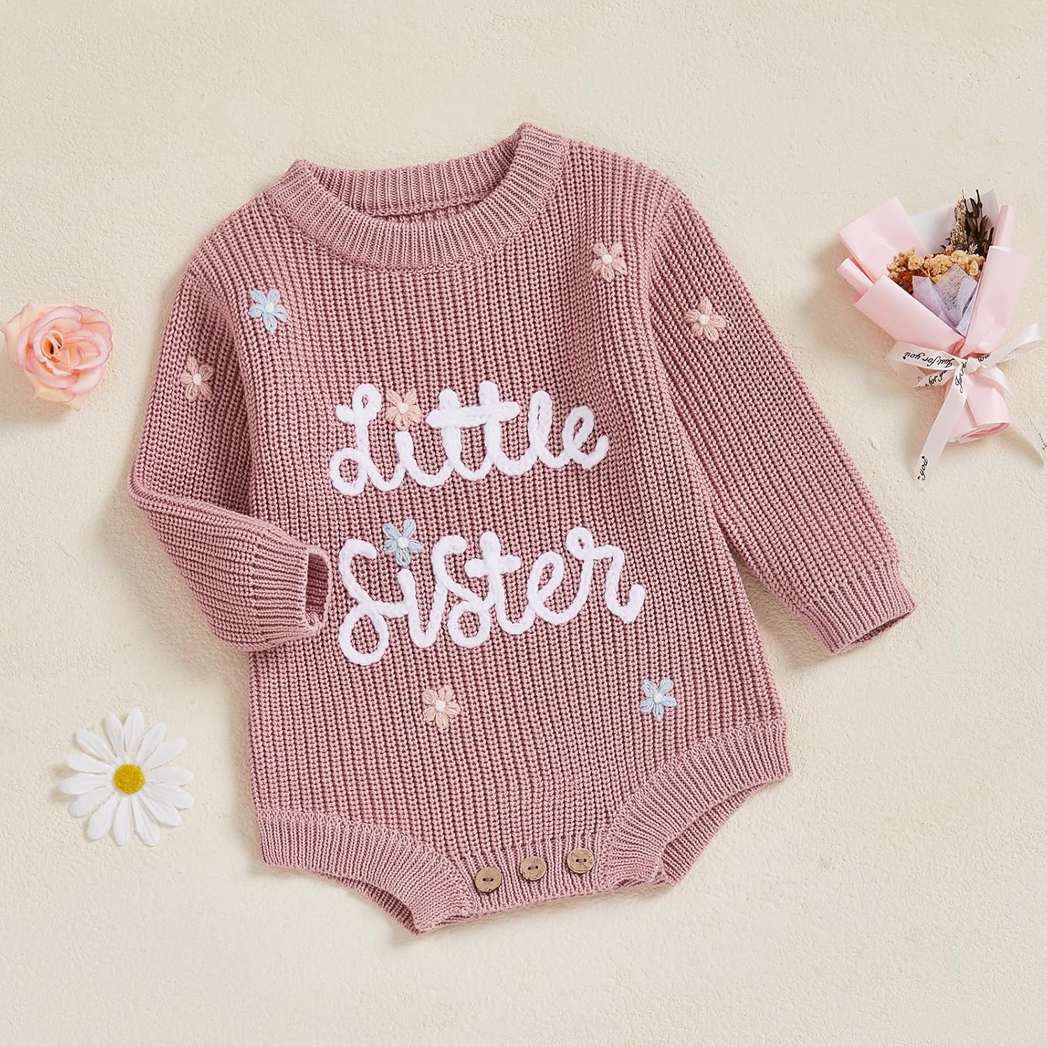 Userdefined Baby Girl Boy Knit Sweater Outfit Solid Romper Ruffle Onesie Cute Baby Jumpsuit Coming Home Fall Winter Clothes - Image 2