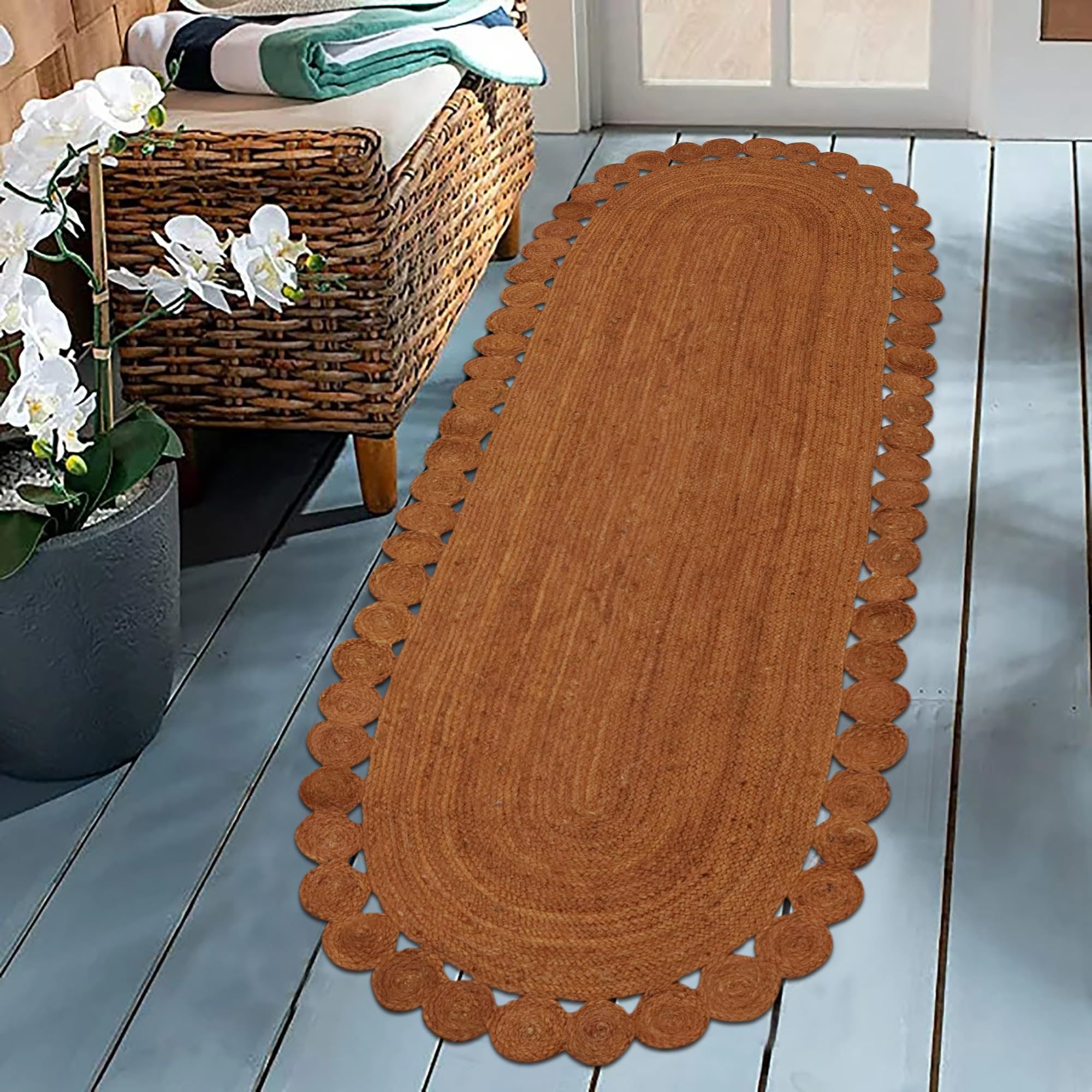 Ovaler Kelim-Läufer, 2,6 x 18, Kelim-Teppich, Orange, solides Design, 0,19 Zoll dick, Flachgewebe-Teppich für den Innen- und Außenbereich, für Eingangsbereich, Flur und Treppenläufer