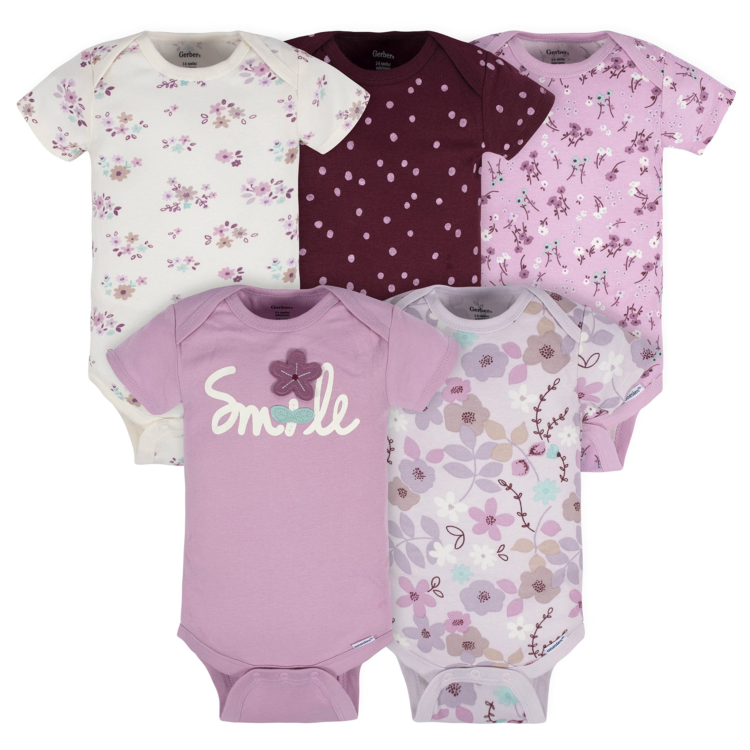 Gerber Baby Girls 5-pack Short Sleeve Onesies Bodysuits Shirt