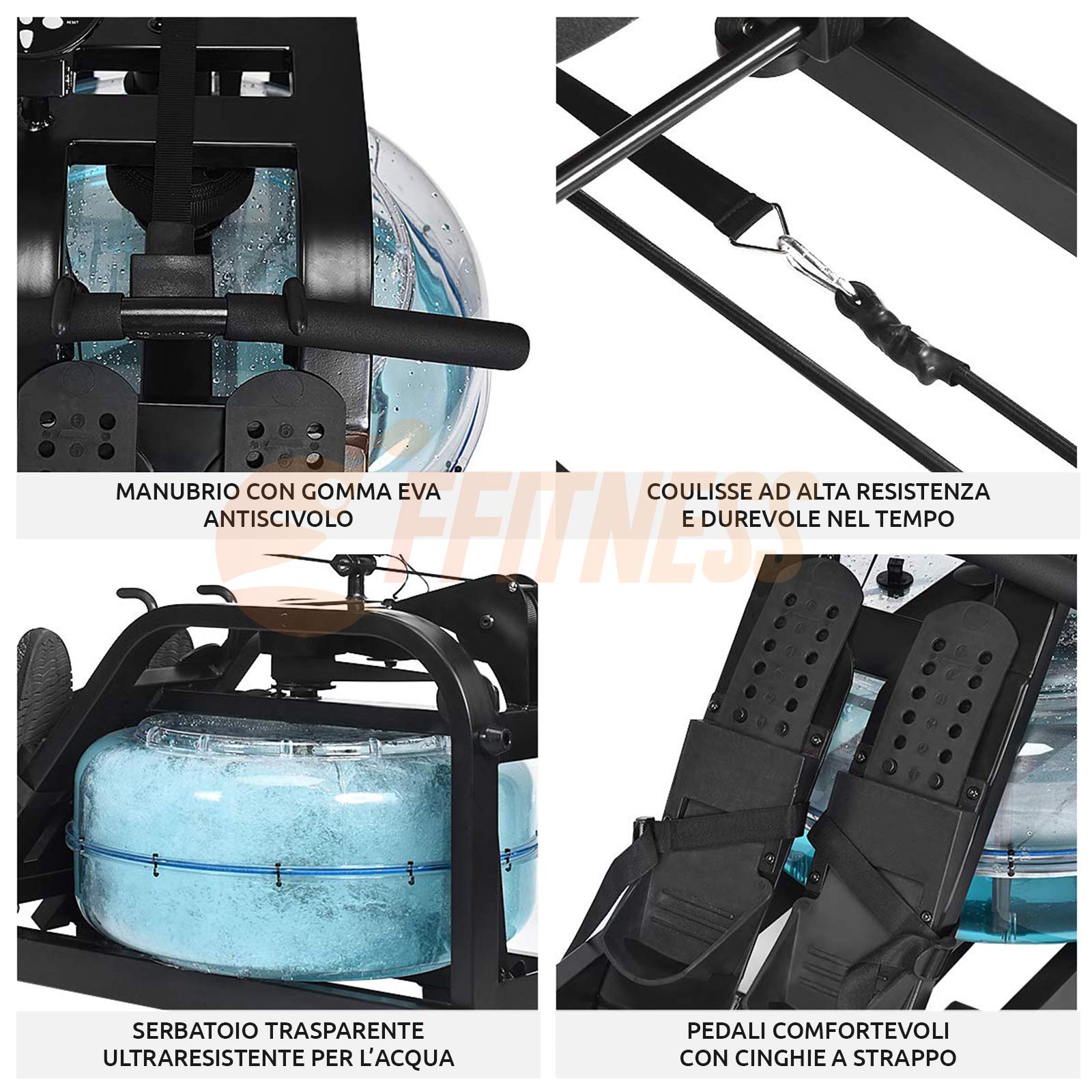 FFitness Vogatore Rematore Idraulico ad Acqua Compatto Unisex Adulto con Display Resistenza Idraulica Regolabile