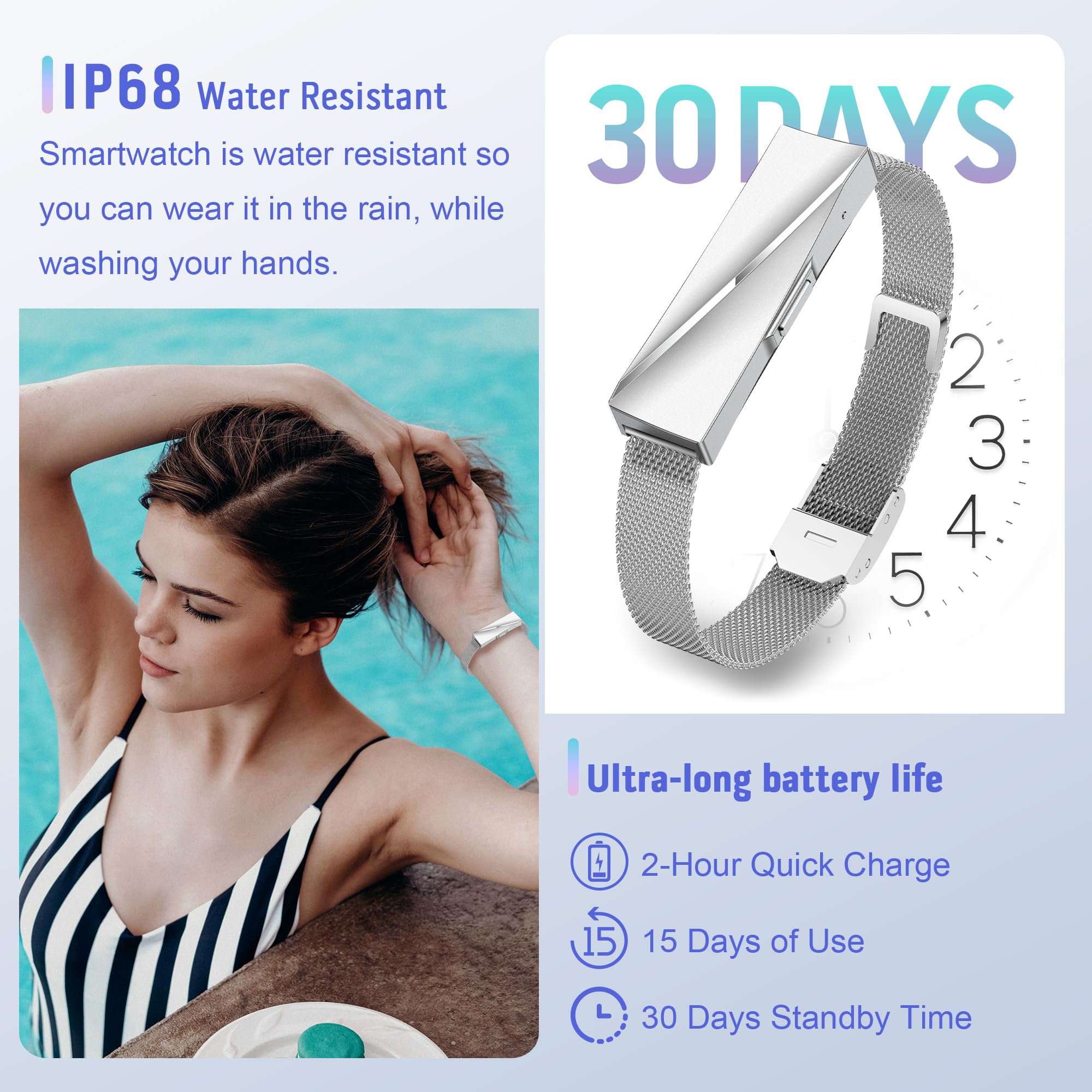 Montre Connectée avec 170+ Sport, GPS Bracelet Tracker avec IP68 Fréquence Cardiaque SpO2 Sommeil Podomètre Fitness Tracker, Montre Sport Femme avec Notification Bluetooth