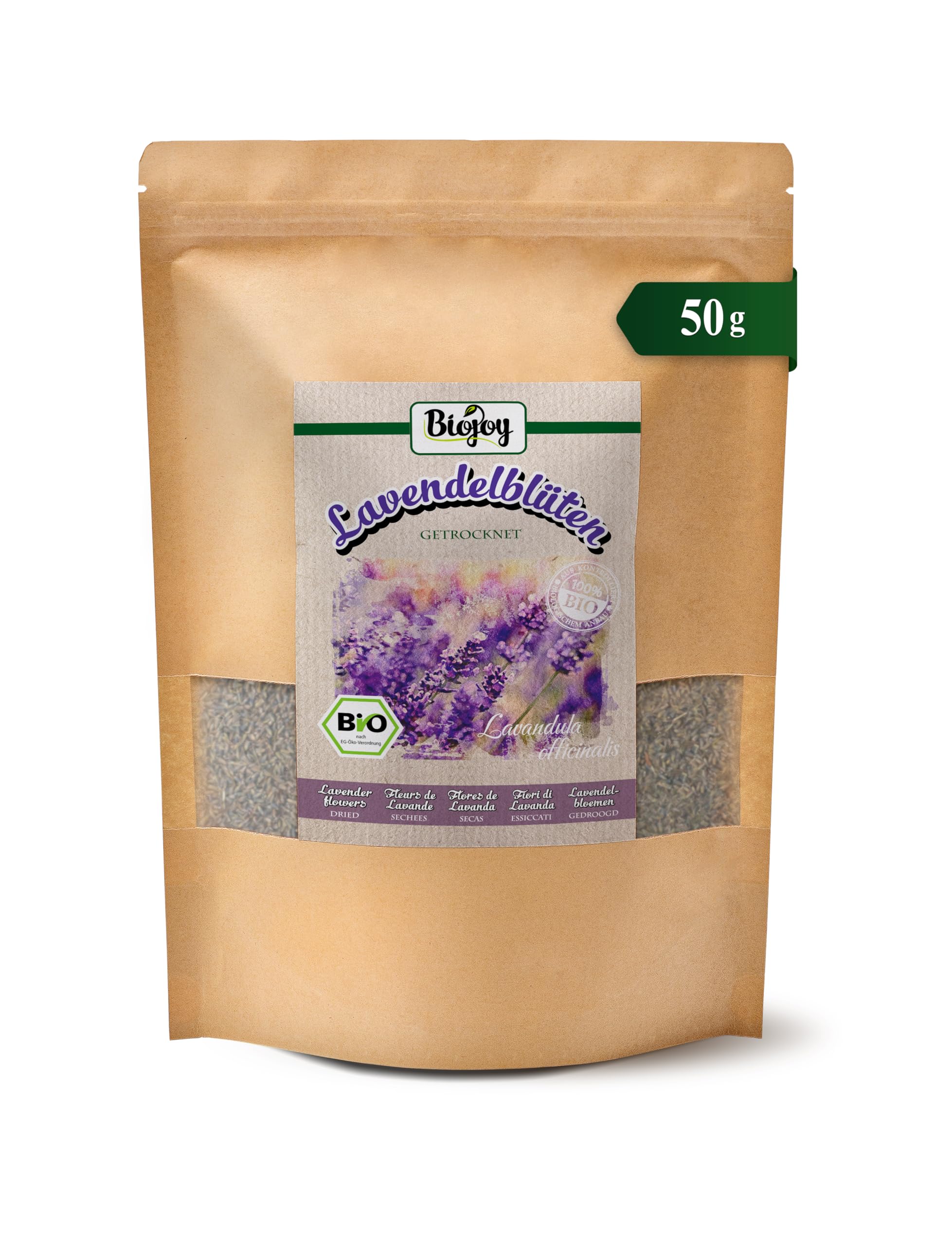 Biojoy BIO Kwiaty lawendy, suszone, herbata, 50 g | Lawenda, do herbaty, poduszek zapachowych lub dekoracji, Lavandula officinalis L.