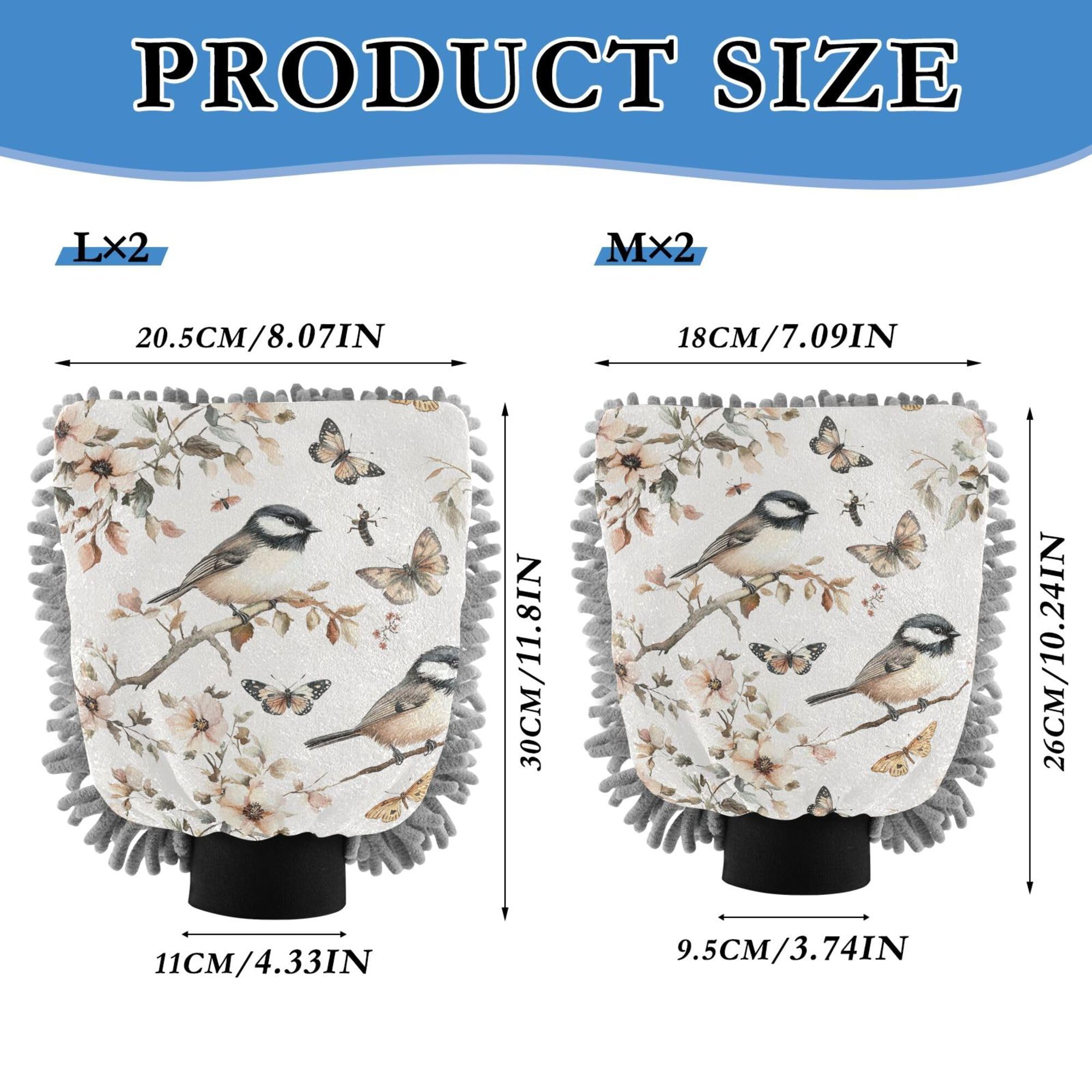 Aesthetic Black-Capped Chickadee Birds Microfiber Wash Mitt 11.8'' Car Mitts for Washing Scratch Free Detailing Sponge for Wash Drying