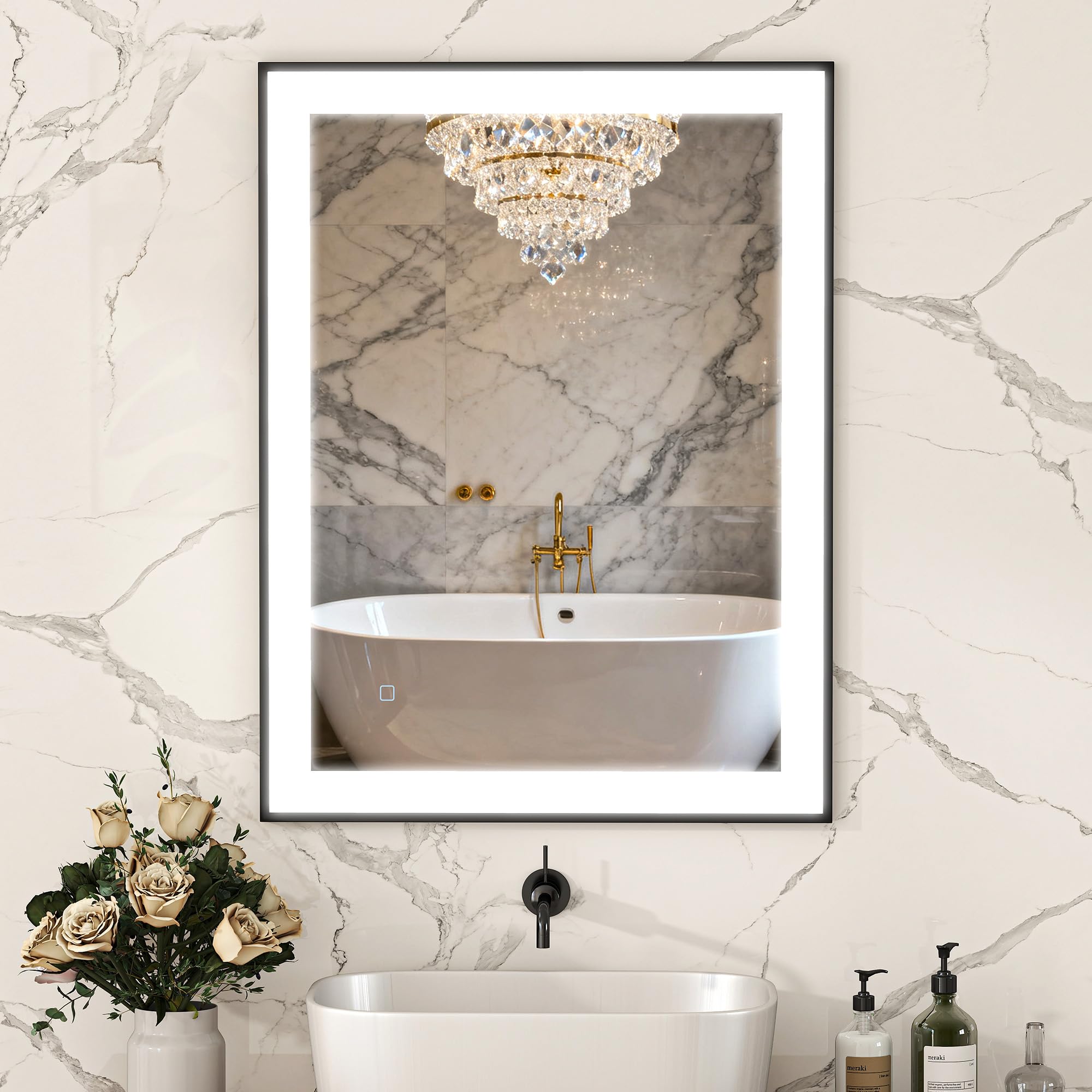 HOMCOM Espejo de Baño con Luz LED 80x60 cm con 3 Colores de Luz Antivaho | Espejo de Pared, Función de Memoria, Interruptor Táctil, Horizontal/Vertical, IP44
