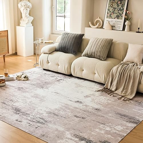 OIGAE Machine Washable Rug - 6x9 Low-Pile Area Rug Non-Shedding Foldable Abstract Modern Rugs, Stain Resistant Anti Slip Backing Rugs for Living Room&Bedroom&Dining Carpet Room Decor, Brown