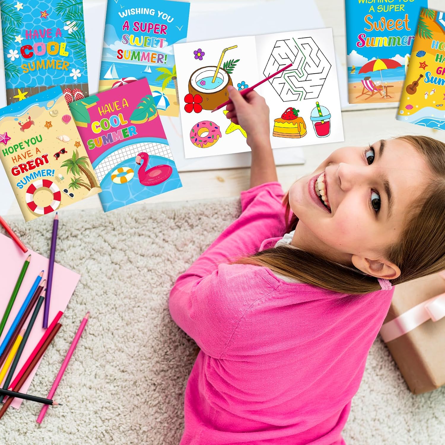 Fancy Land Summer Mini Coloring Books DIY Beach Pool Small Activity Books End of The School Year Drawing Booklet Bulk for Graduation Holiday Classroom Rewards Birthday Party Favors Supplies 24Pcs