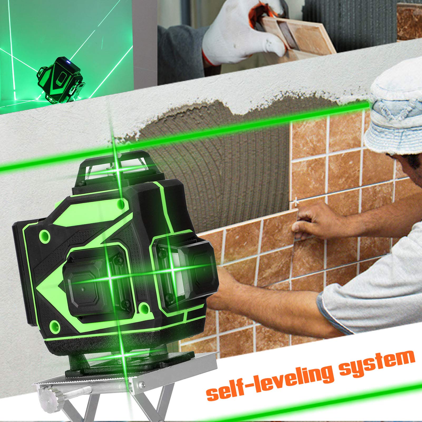 Irfora Multifunktionales 16-Linien-Level-Tool Vertikale horizontale Linien mit 3 ° Selbstnivellierungsfunktion