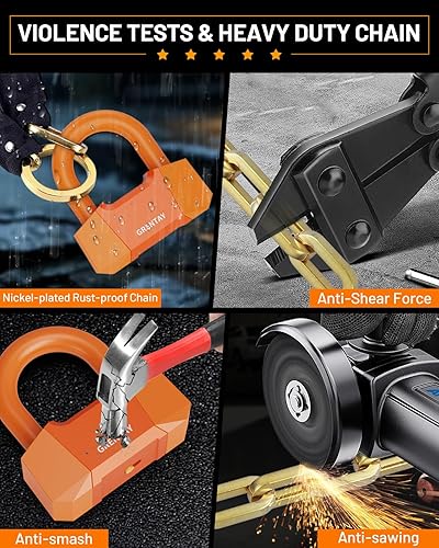Miniatura 2 de Candado de cadena de bicicleta de 5.18 pies 3T de acero antirrobo, bloqueo en U de alta calidad de 0.689 in de grosor, cadena resistente 3 llaves