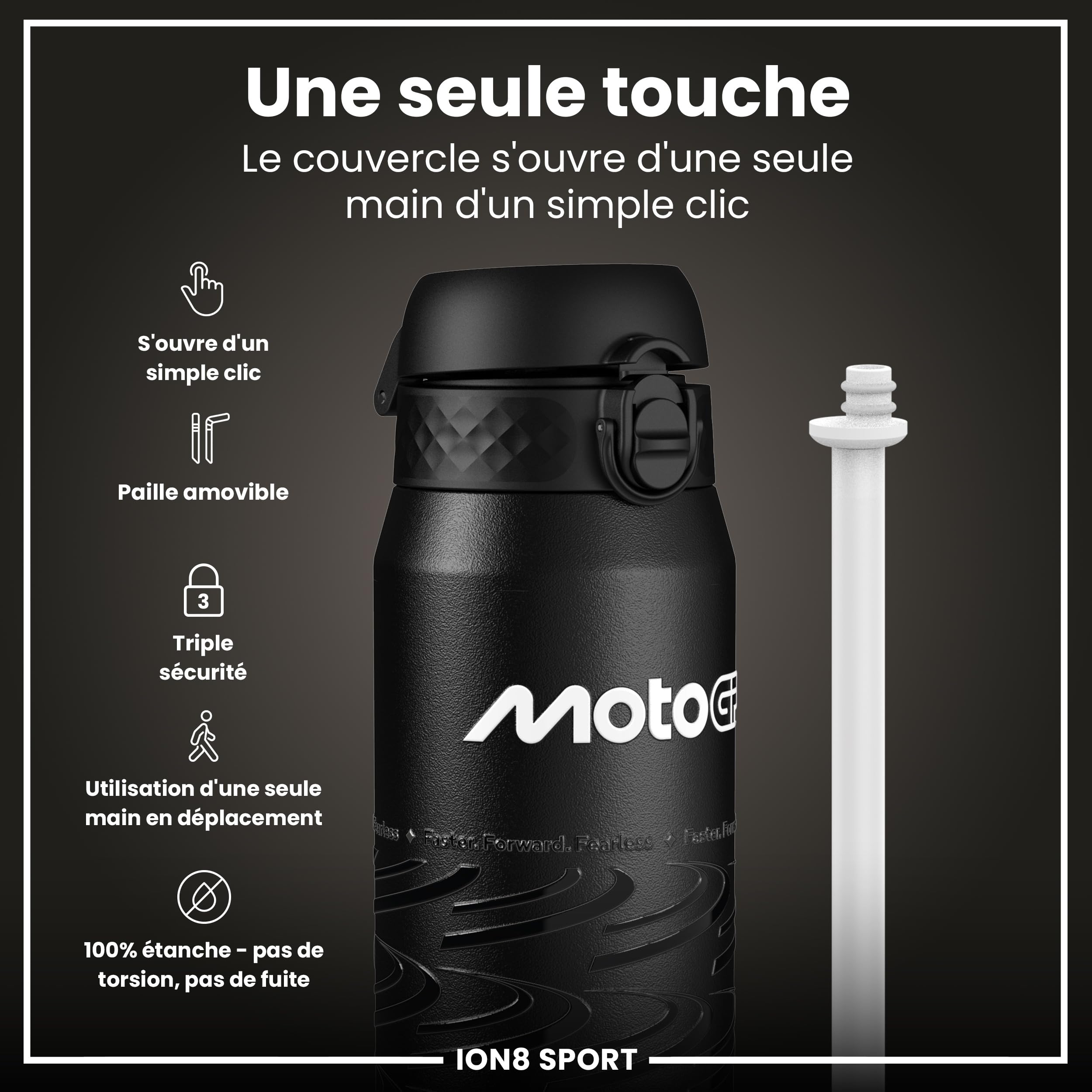 ION8 750ml (24oz) Leak-Proof Stainless Steel Water Bottle - Vacuum Insulated, Triple Lock Lid, MotoGP Design - View #5