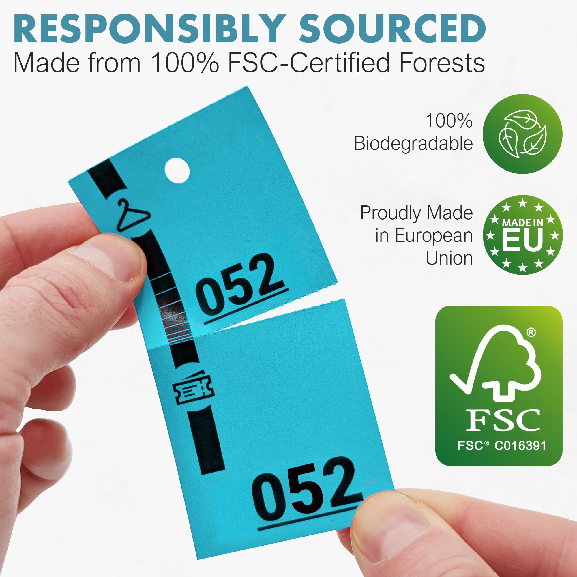 500 biglietti spogliatoio blu numerati – Carta spessa resistente – 3 persiane staccabili – 10 blocchi da 50 – Formato 5 x 14 cm – Ideale per eventi, serate, associazioni, lotterie