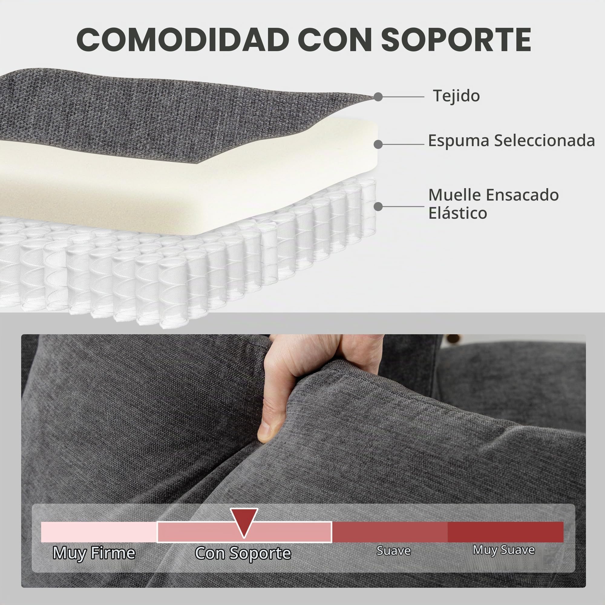 HOMCOM Sofá Chaise Longue Reversible 3 Plazas 242x156x87 cm Gris Oscuro