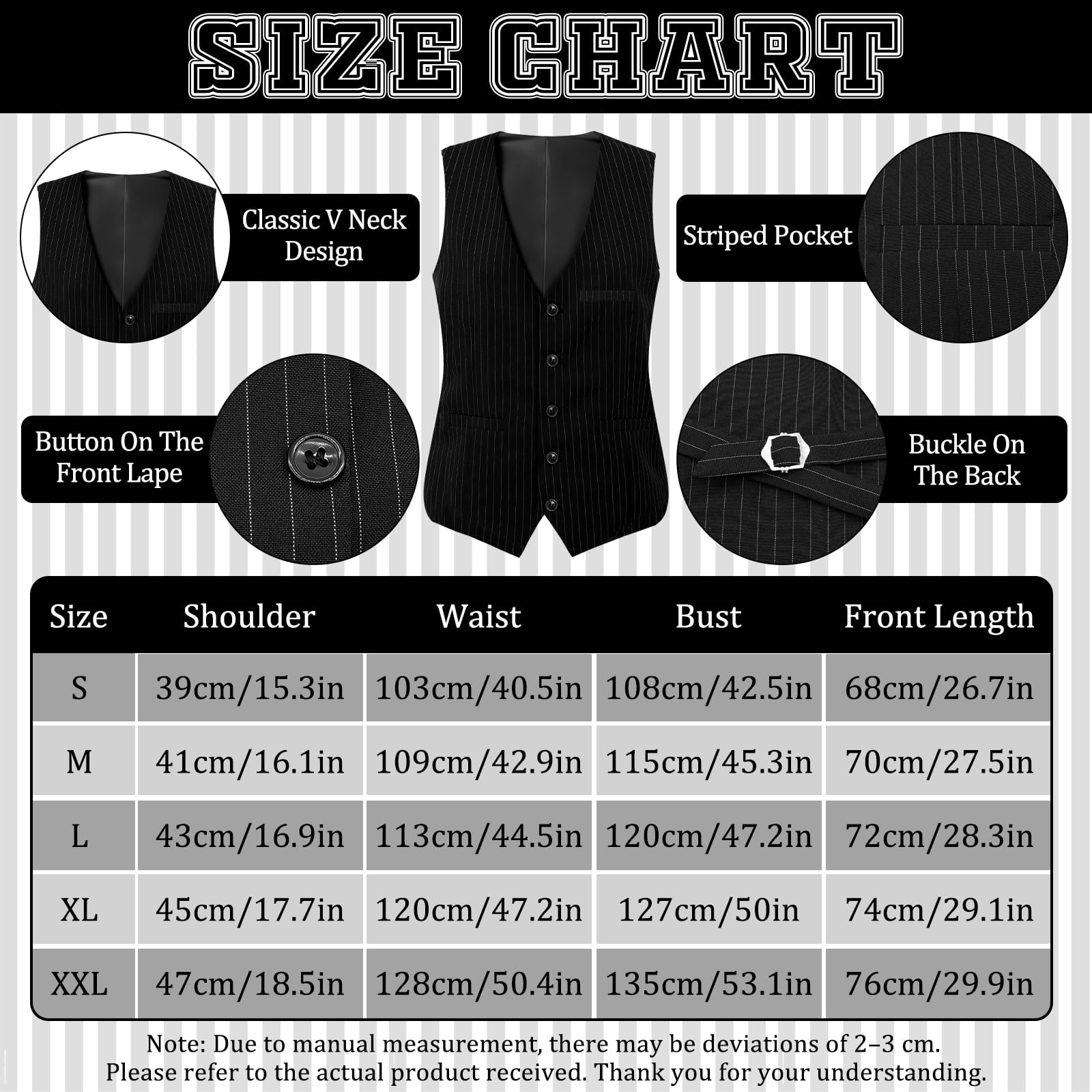 Owdenuy 1920s Gatsby Costume for Men,1920s Men Fancy Dress Stripe Vest Accessories Set - Image 3