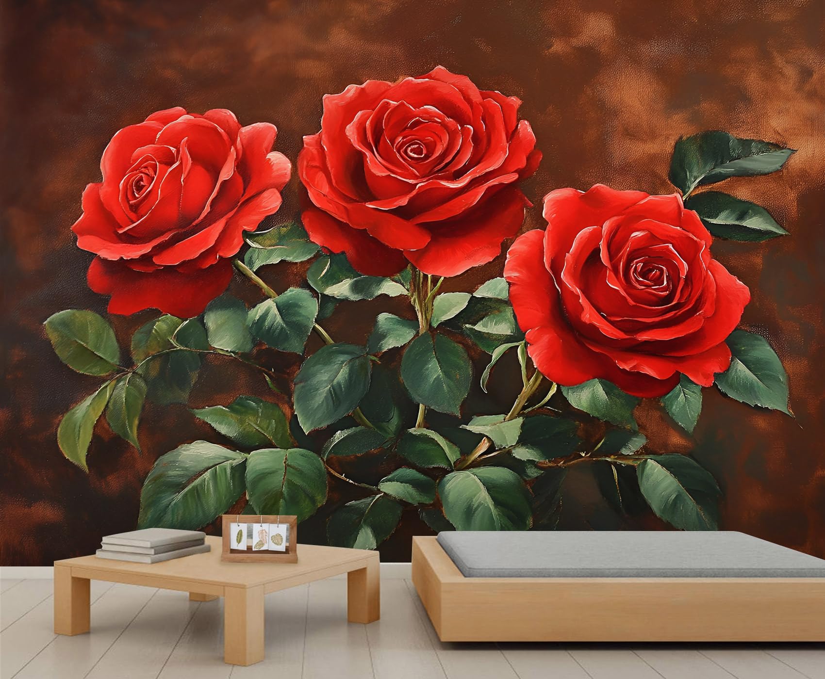 Red Rose Mural 300x210cm Floral Mural Wallpaper Rose Wallpaper for Living Room Floral Wall Decor (Not Peel n' Stick)