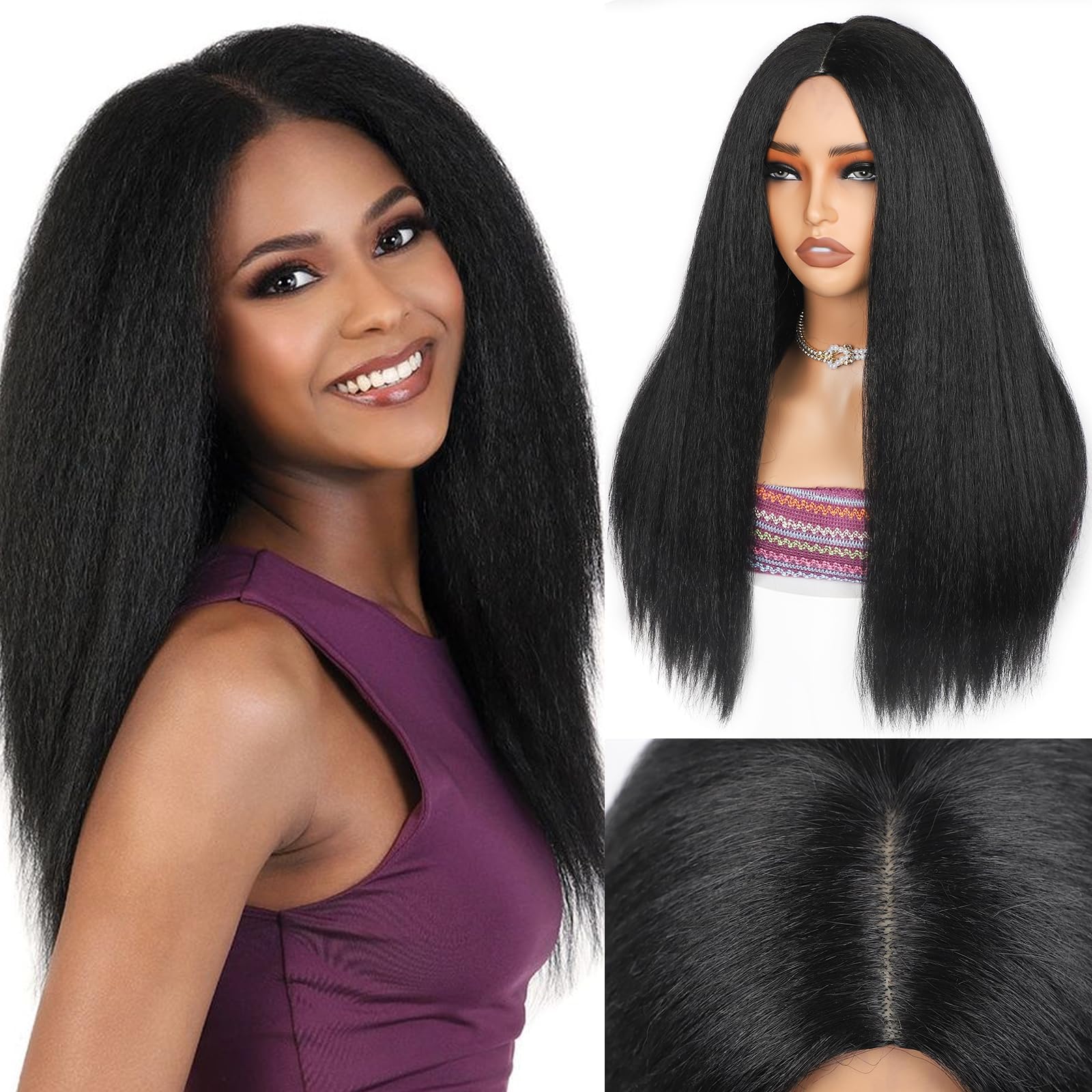 MYCNIMY Kinky Straight Wigs for Black Women Glueless