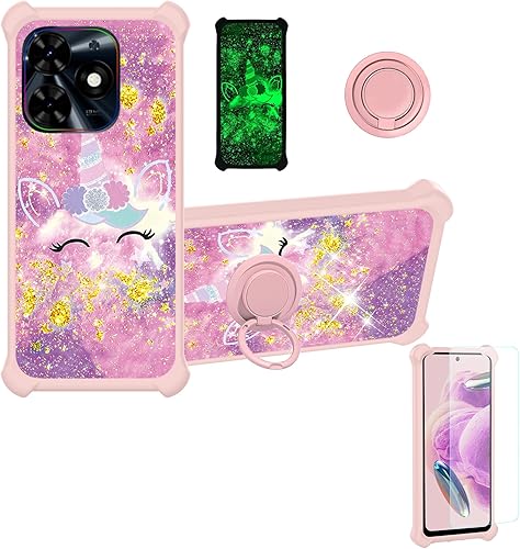 Miniatura 167 de Cricket Debut S2 - Funda compatible con AT&T Calypso 4 U380AC U380AA con protector de pantalla de vidrio templado, soporte de anillo, purpurina