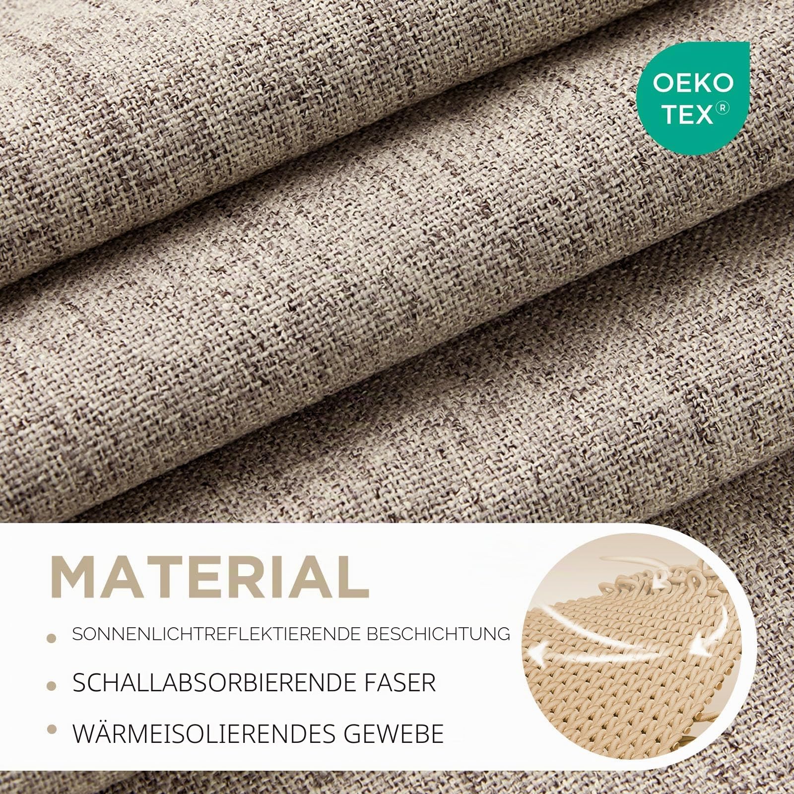 Joydeco 100% Verdunkelungsvorhänge aus Leinen, 2 Paneele, Thermovorhang für Schlaf- & Wohnzimmer, Blickdicht, mit Rückenschlaufen & Stangentasche (132 cm B x 244 cm L, Leinen)