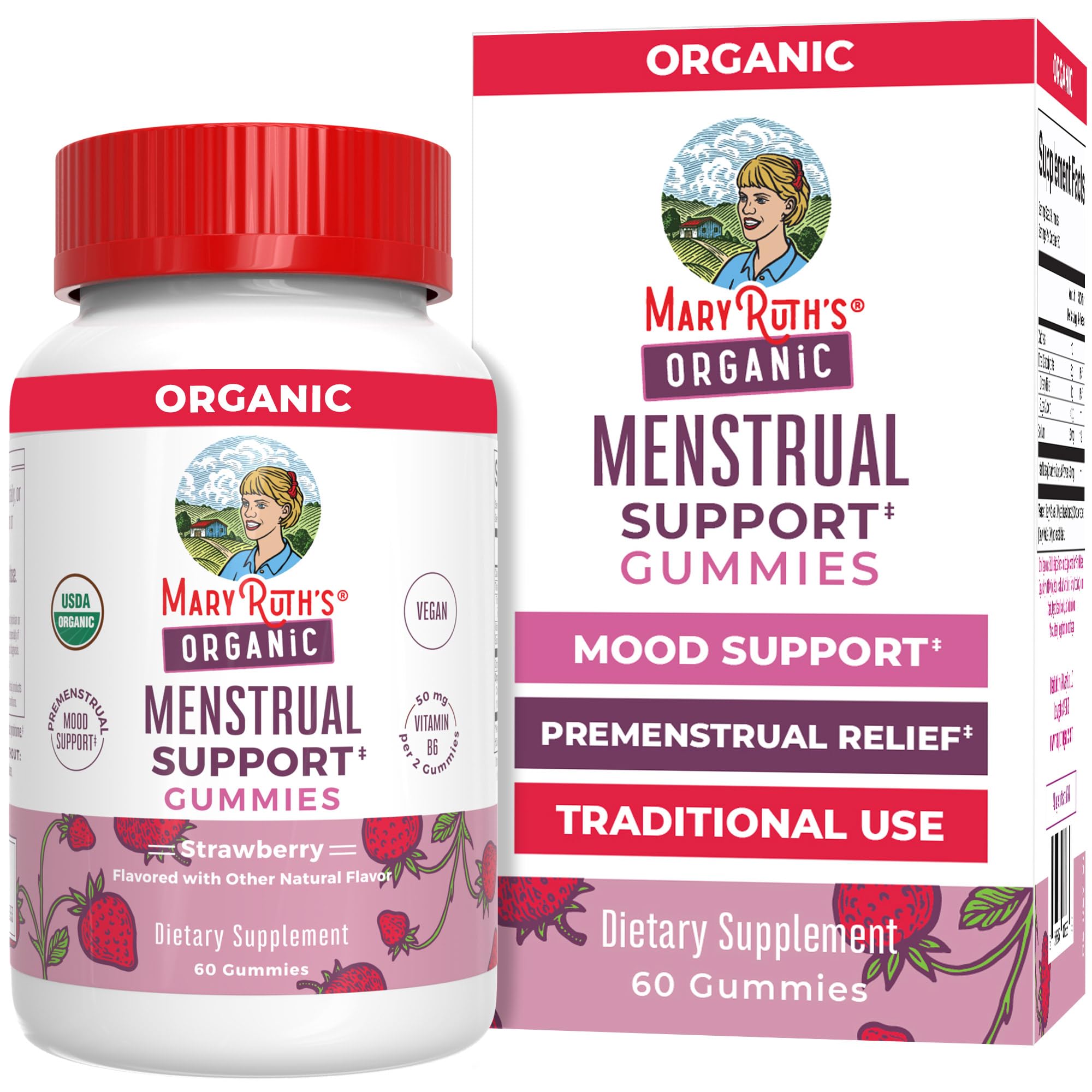 organic menstrual support gummies by maryruth39s  for the relief of common symptoms of premenstrual syndrome  pms support  premenstrual mood support  usda organic  non-gmo  vegan  30 servings