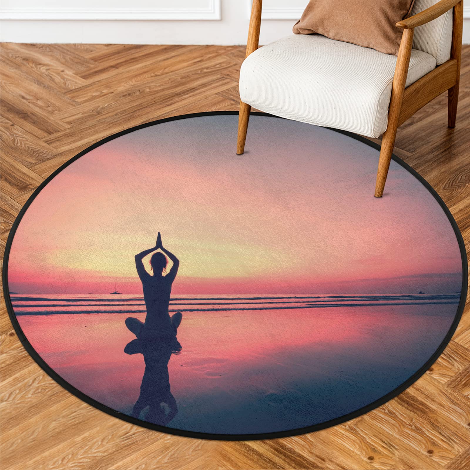 Tapis rond de 91,4 cm, lavable en machine, antidérapant, doux, pour salon, chambre d'enfant, chambre d'enfant
