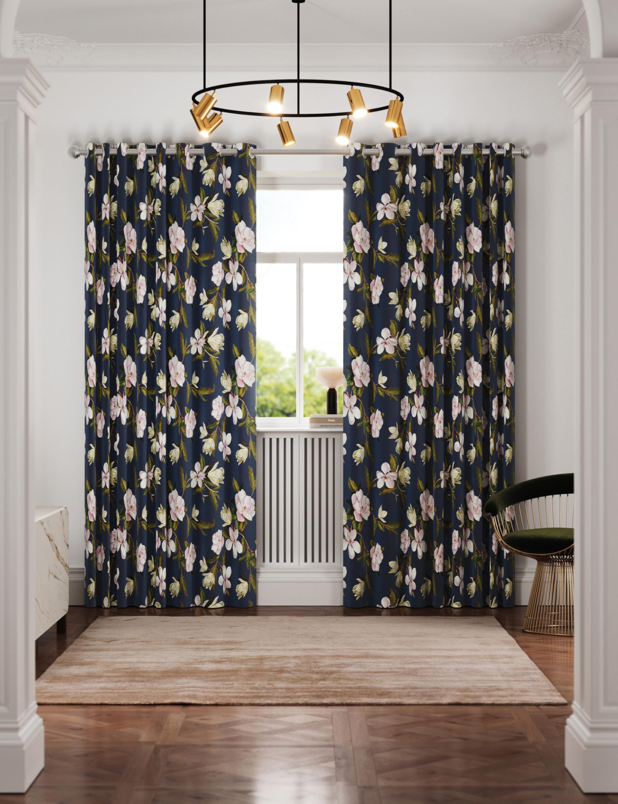 Ted Baker 'Opal Floral' Cotton Lined Curtains in Navy | Size: 168cm width x 183cm drop