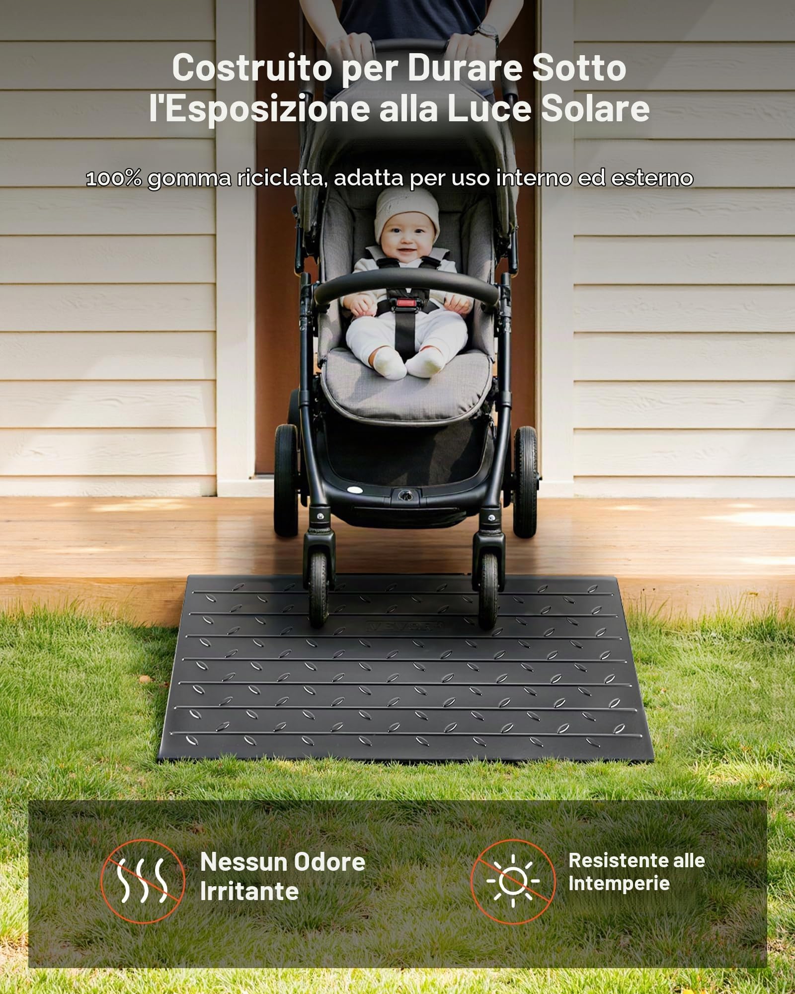VEVOR Rampa di Soglia in Gomma, Porta con Rampa di Soglia 2,6", Copertura del Cavo a 3 Canali Rampa di Soglia in Gomma Solida, Ingresso Angolato in Gomma Capacità di Carico di 2202 libbre