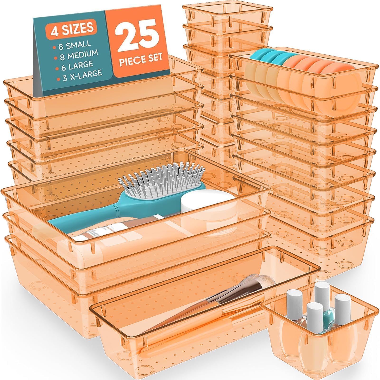 SpaceHacks 25 PCS Plastic Drawer Organizer, 4-Size Versatile Organizer Trays &amp; storage Bins