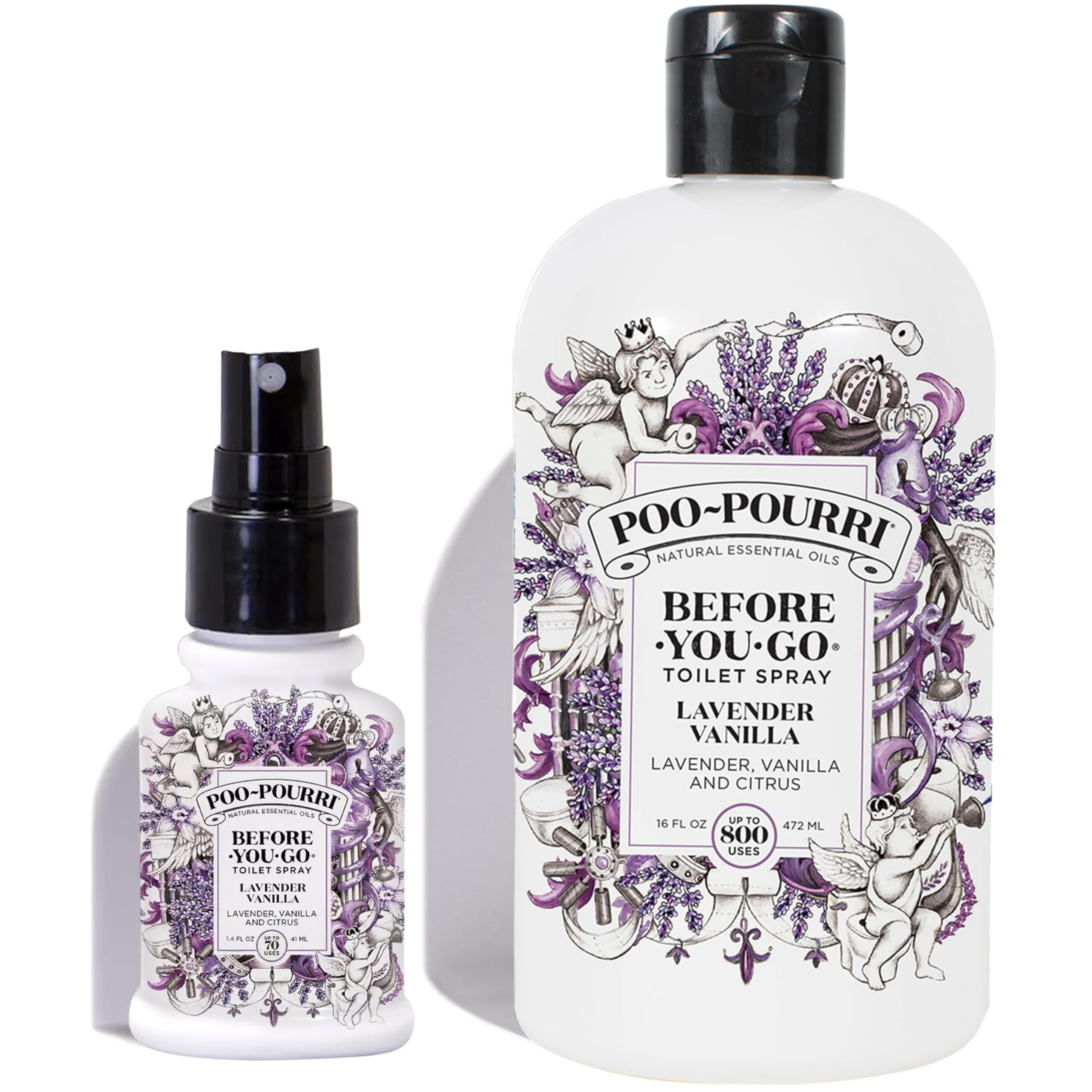 Poo-Pourri Lavender Vanilla 16-Ounce Refill Bottle,and 1.4-Ounce Lavender Vanilla