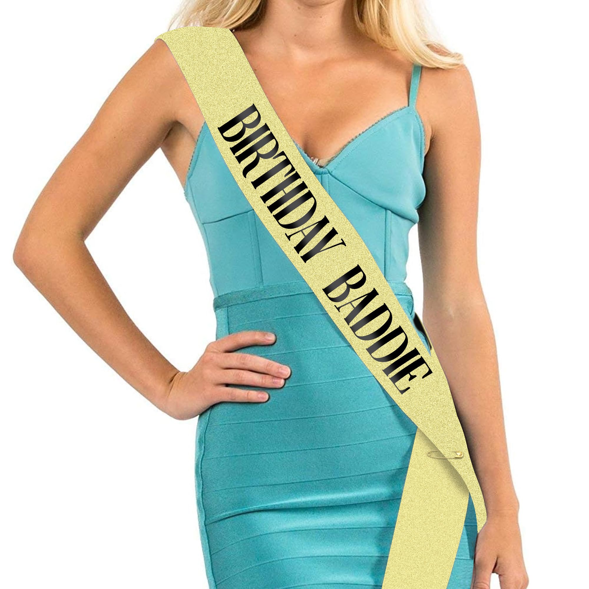 Birthdy Baddie Sash with Black Foil Soft Satin Gold Funny Birthday Sashes for Women Men Party Favors Decorations Happy Birthday Girl Boy Sash Baddie Accessories