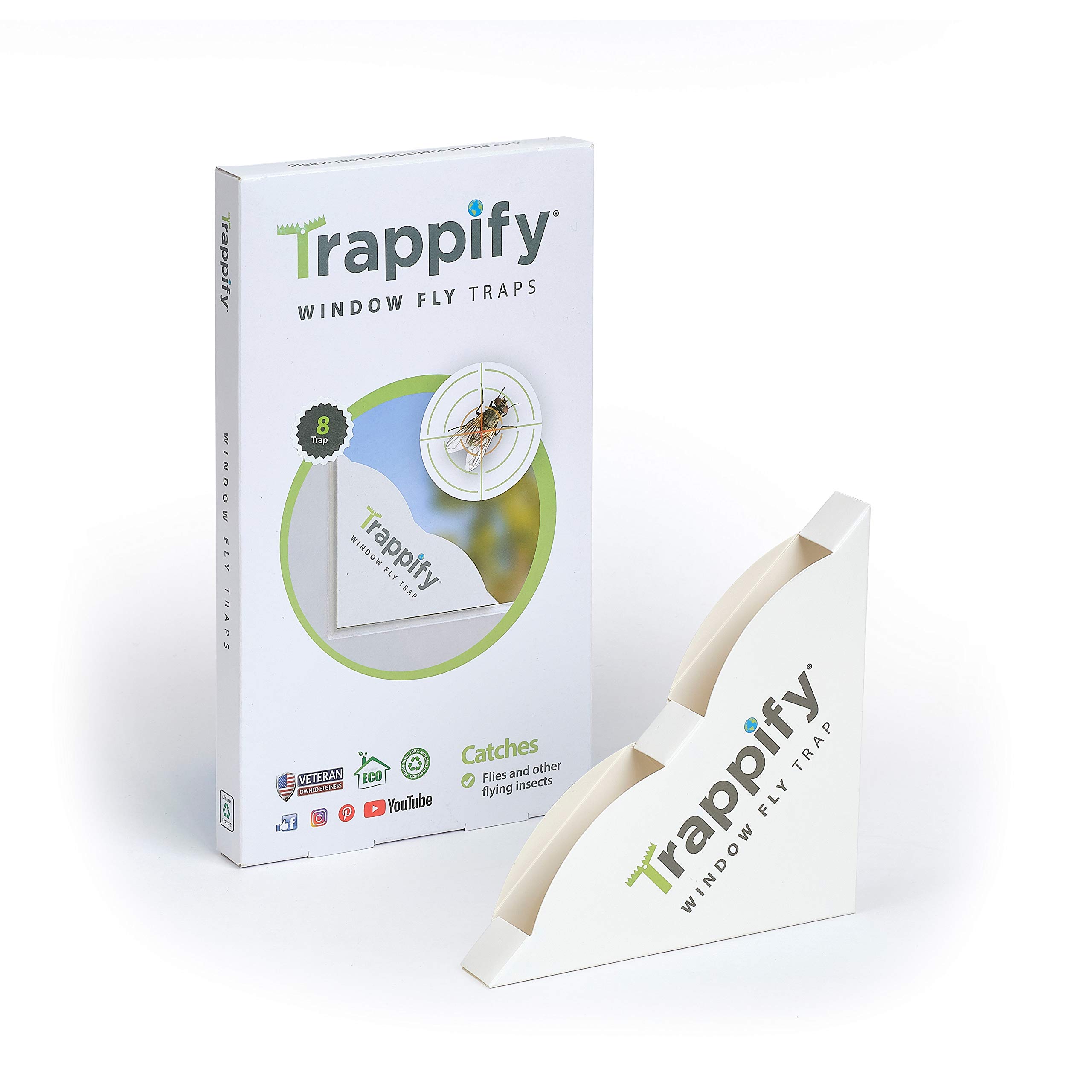 TrappifyWindow Fly Traps: House Window Fruit Fly Traps for Indoors, Gnat, & Other Flying Insect, Disposable Indoor Fly Trap with Extra Sticky Adhesive Strips - Inside Home Housefly & Bug Catchers (8)