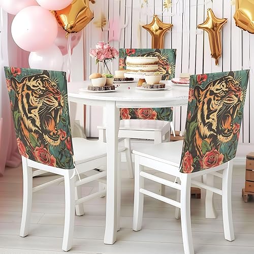 Miniatura 5 de Angry Tigers and Roses Decorative Chair Covers for Wedding Banquets Soft Reusable Chair Covers cobertor para sillas de comedor Set of 6