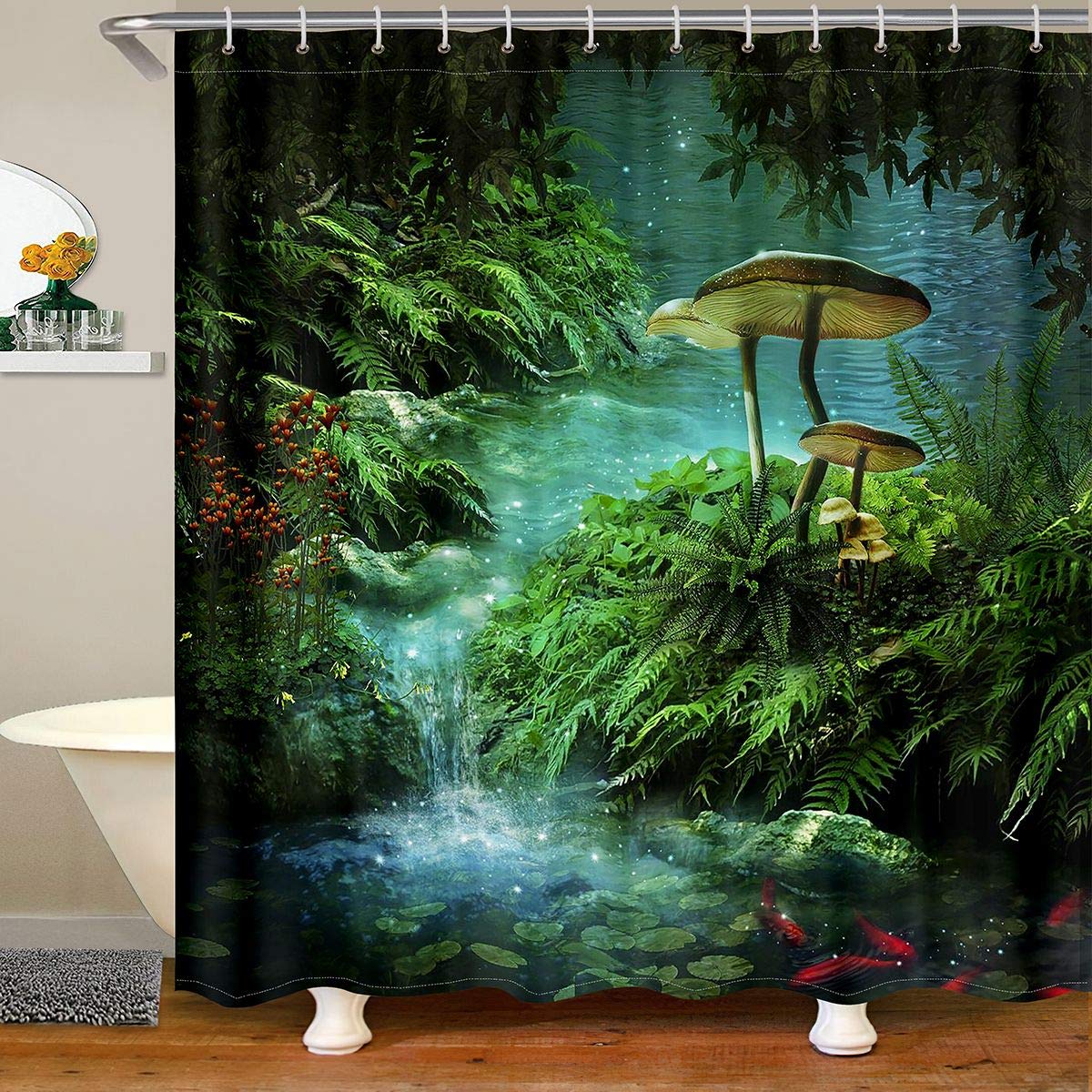 Rideau de douche champignons 183x198 cm imperméable pour bain