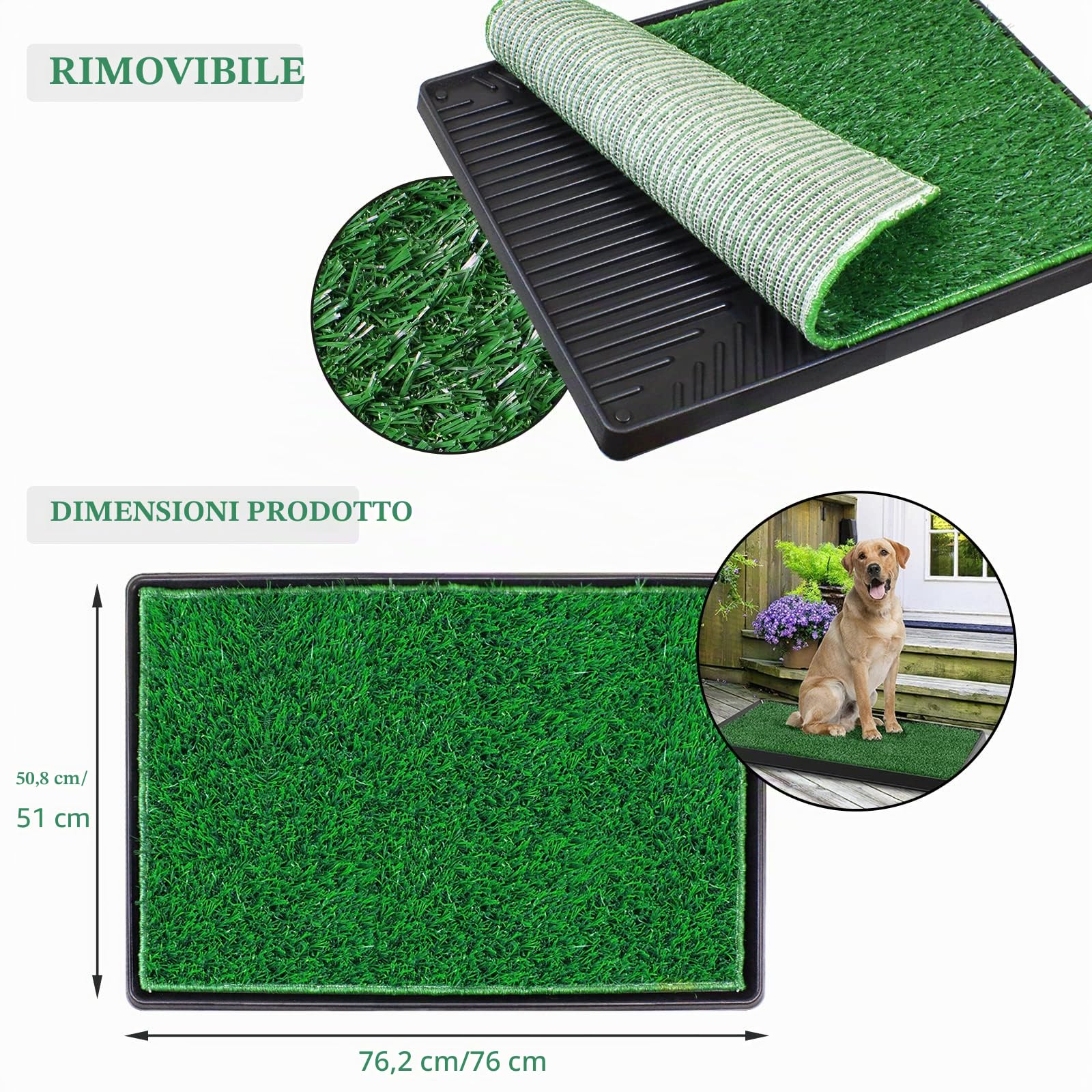 BRIAN & DANY 76 x 51cm Lettiera per Cani e Gatti per Addestramento, Doppio Tappetino di Erba Artificiale e Raccoglitore per Casa ed Esterni