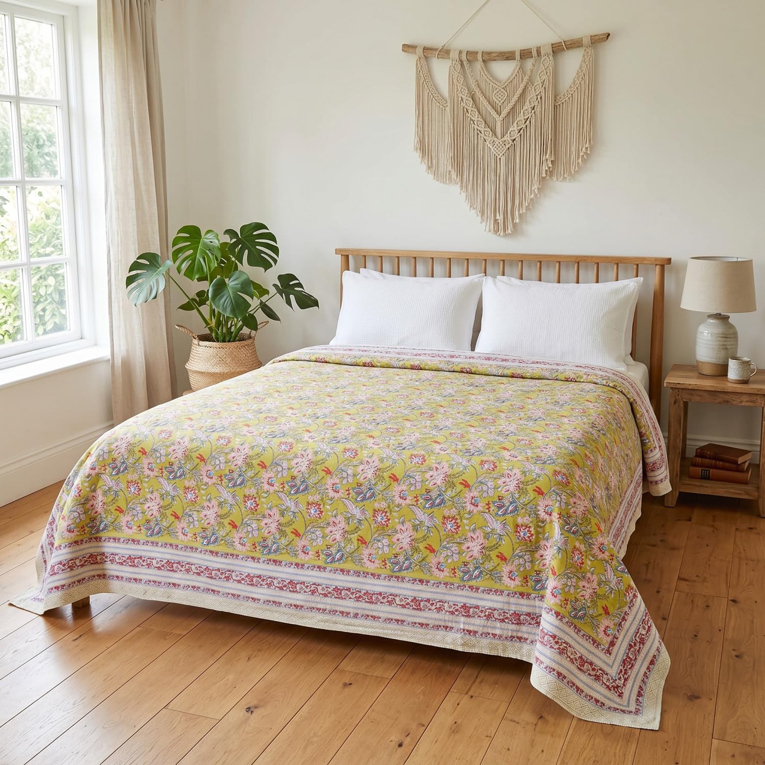 Blockdruck Tagesdecke, Bett & Sofaüberwurf, Design 9, Double 225*275 cm | 100% Baumwolle, handgefertigt, traditioneller Blockdruck, vielseitig einsetzbar, dekorativ
