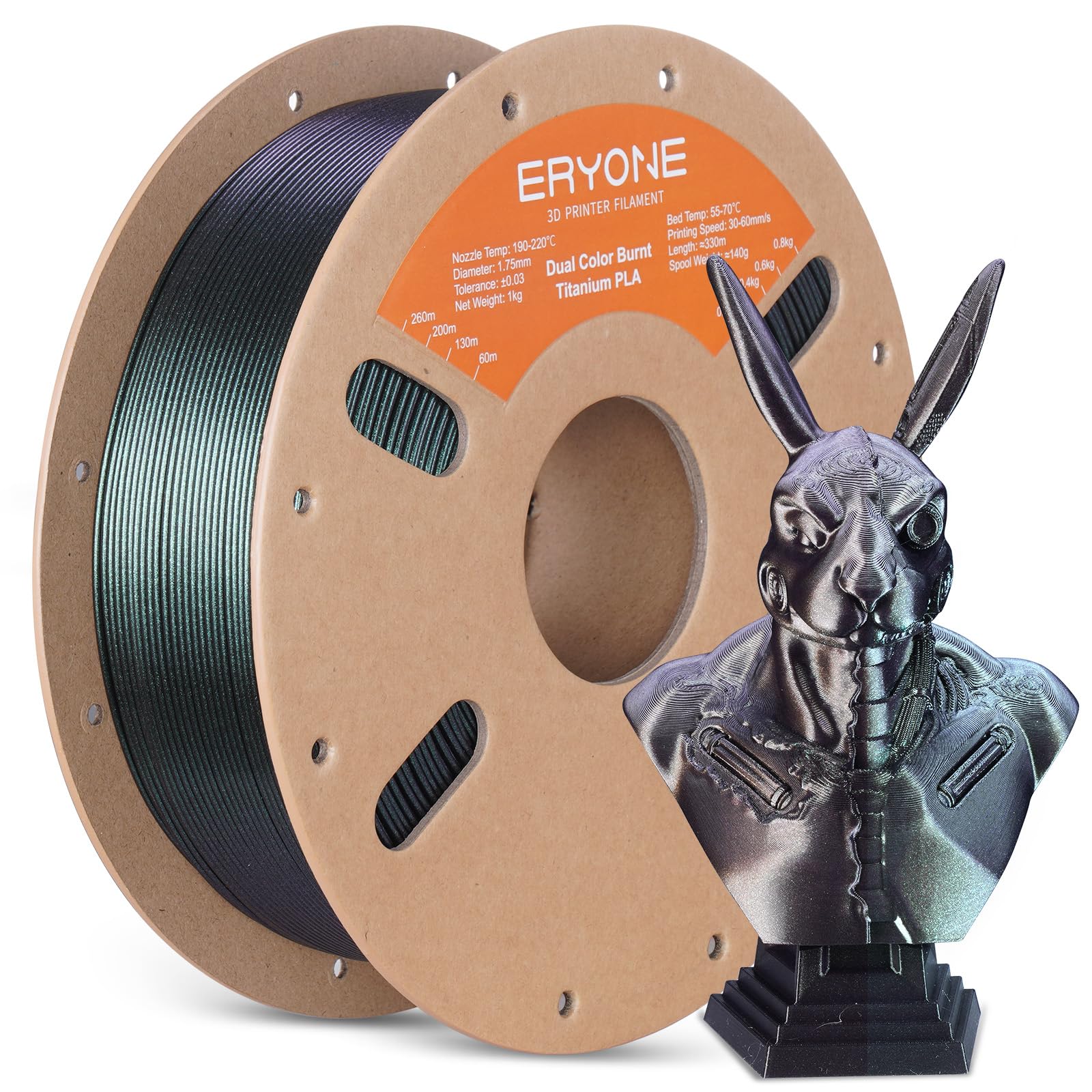 ERYONE Burnt Titanium Dual Color PLA Filament 3D Printer 1.75mm +/-0.03mm, 1kg(2.2LBS)/Spool, Green & Gold