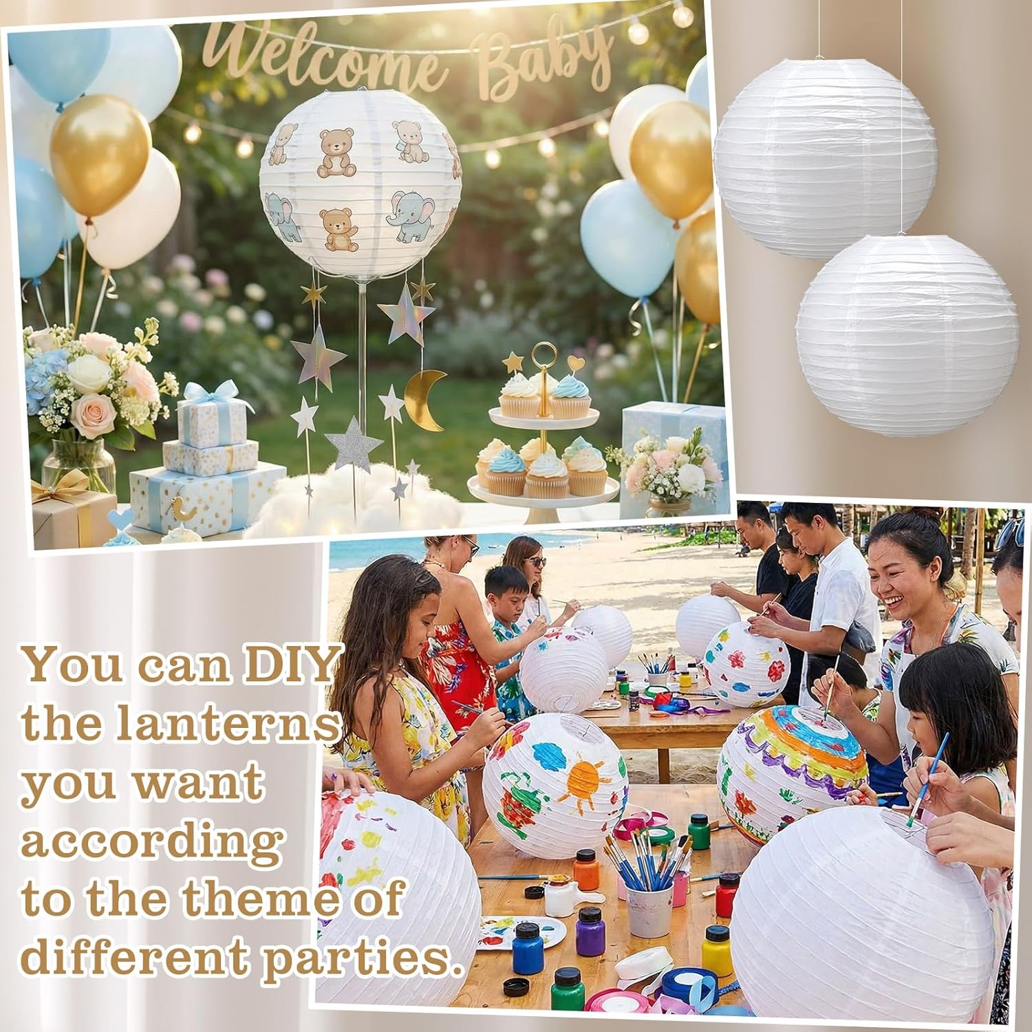 5 Pcs 18 Inch Large White Paper Lanterns Gaint Chinese Moon Round Paper Lamp Japanese Jumbo Hanging Lanterns for Wedding Graduation Bridal Shower Birthday Party Supplies Decoration