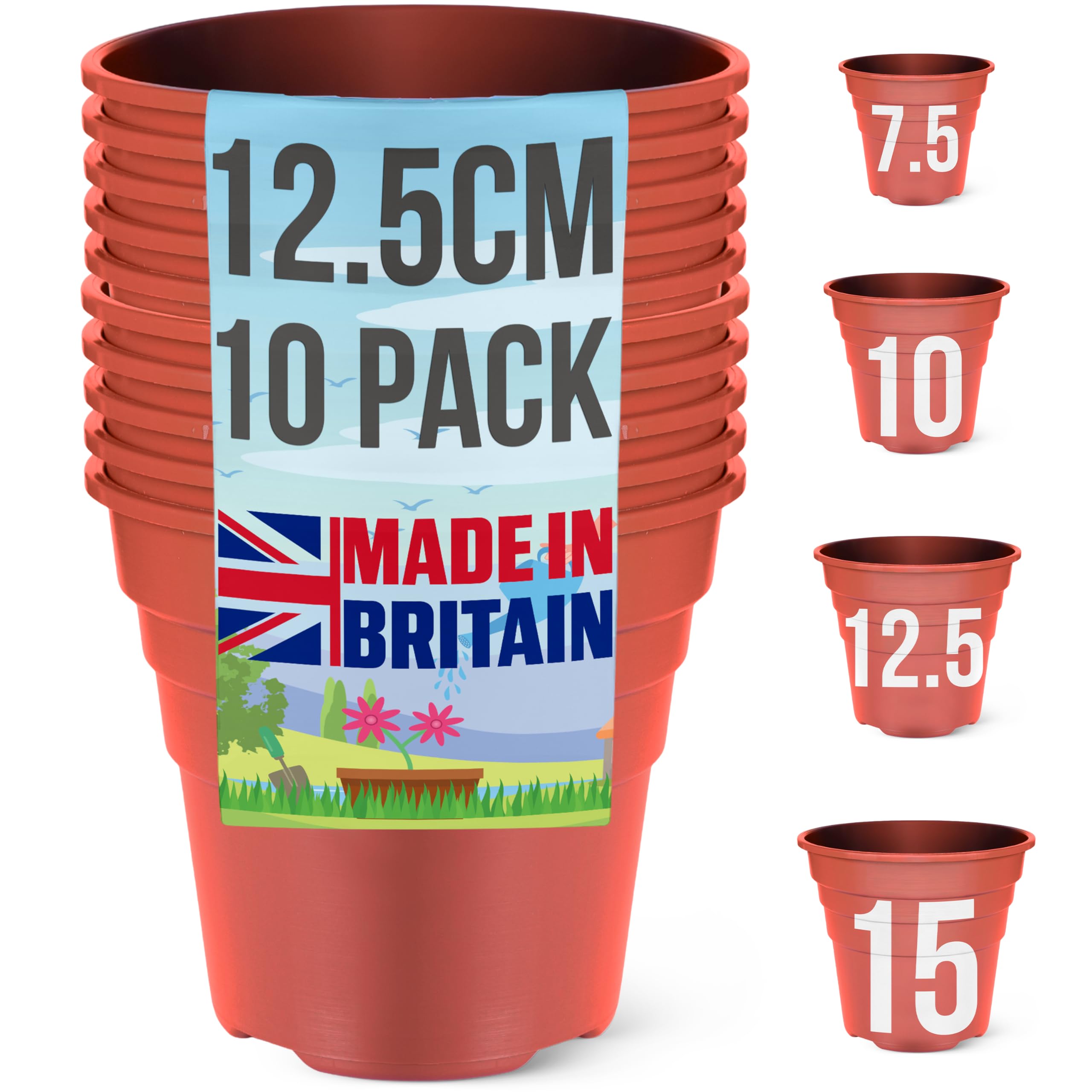 Macetas de plástico de 12,5 cm terracota en pack de 10 unidades para plántulas