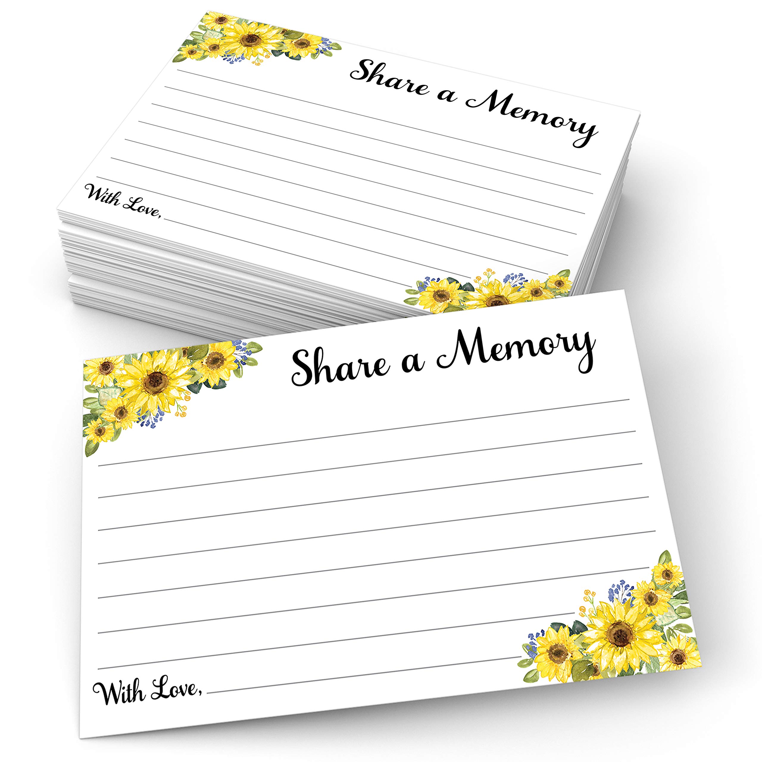 321Done Share a Memory Card (50 Cards) Sunflower Large, 4" x 6" for Celebration of Life Birthday Anniversary Memorial Funeral Graduation Bridal Shower