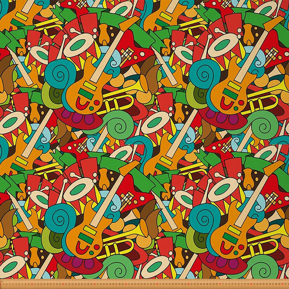 Music Drum Kit Fabric by The Yard,Cartoon Music Drum Kit Instruments Upholstery Fabric for Chairs,Abstract Art Hippie Fabric for Upholstery and DIY Projects,1 Yard,(L92*W150cm)