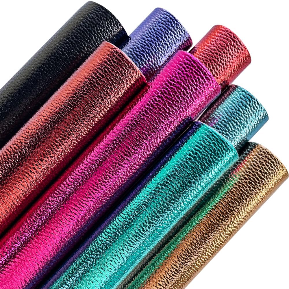 8 Pcs Metallic Lichi Texture Faux Leather Sheets, 8.3" x 11.8" Shiny Colored PU Leather for Hair Bows Jewelry Making image 2