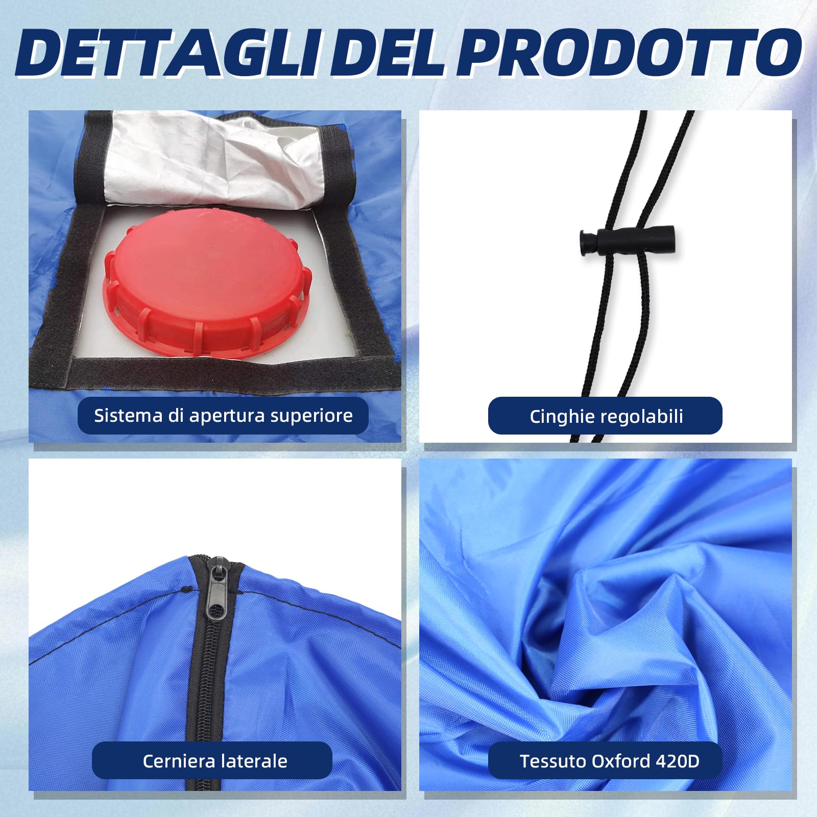 Coperchio serbatoio IBC tessuto Oxford 420D resistente UV intemperie 1000 l 120 x 100 x 116 cm