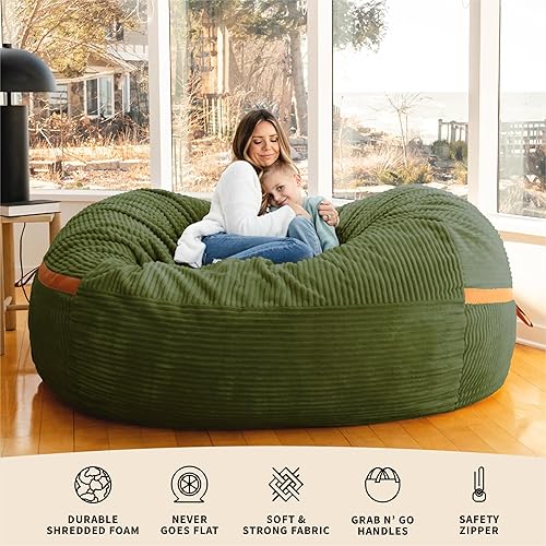 Miniatura 16 de Big Joe Fuf - Puf extragrande (XXL) relleno de espuma con funda extraíble, color niebla Lenox, poliéster tejido duradero, 6 pies, gigante Negro